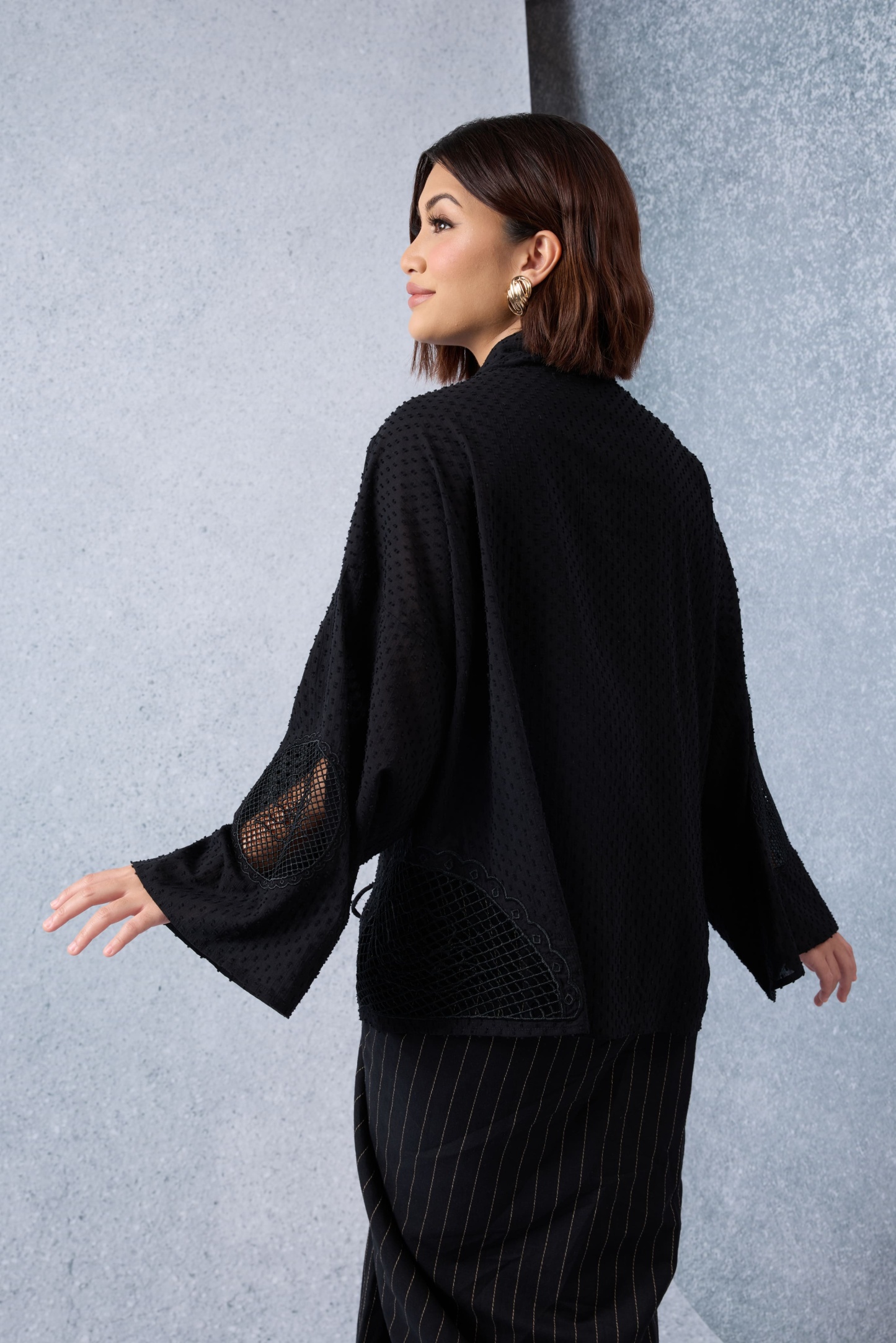 Cantum Black Coquette Batwing Top