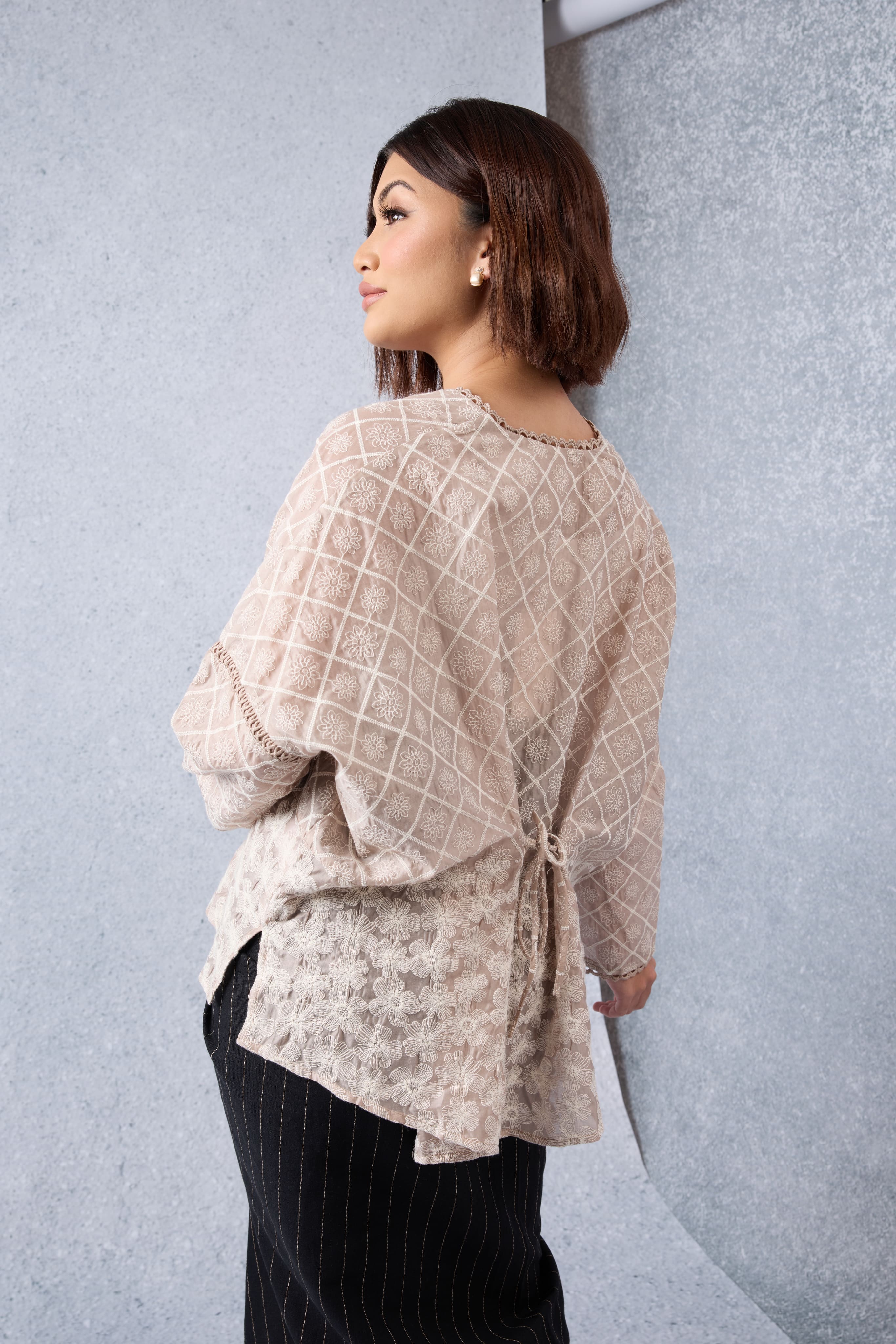 Harum Warm Beige Boxy Lace Top