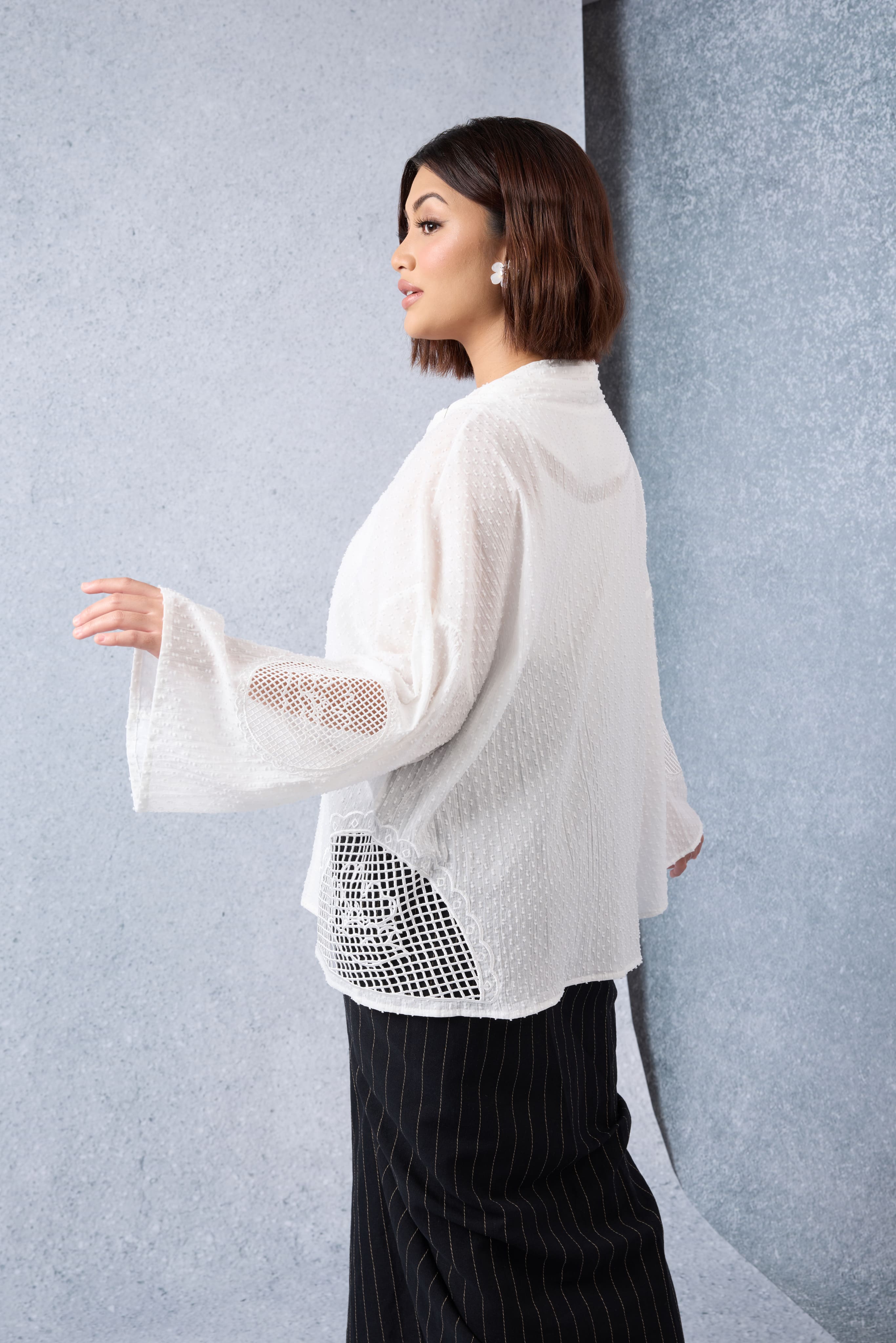 Cantum White Coquette Batwing Top