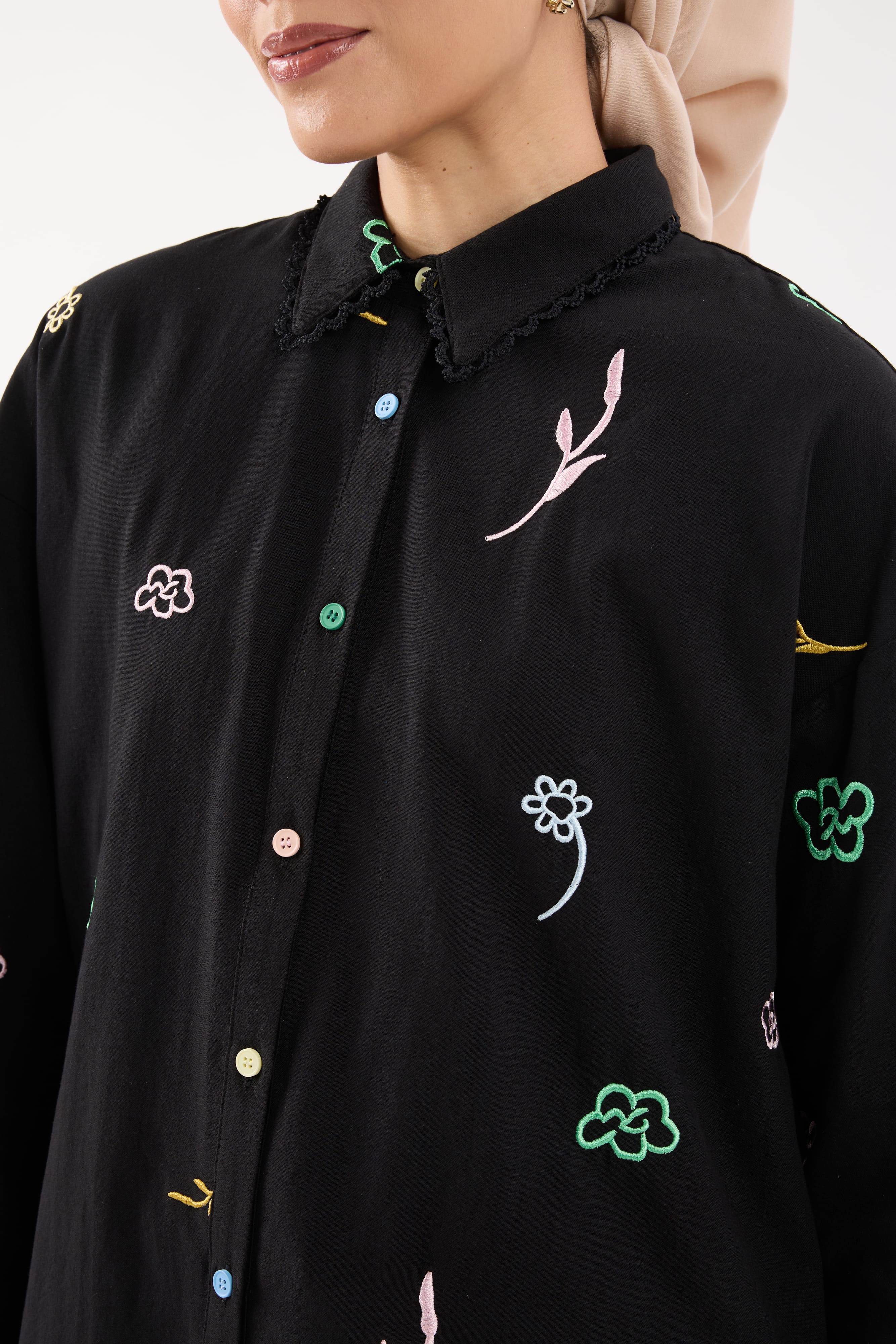 Buy Charlotte Black Floral Embroidered Shirt | Mimpikita