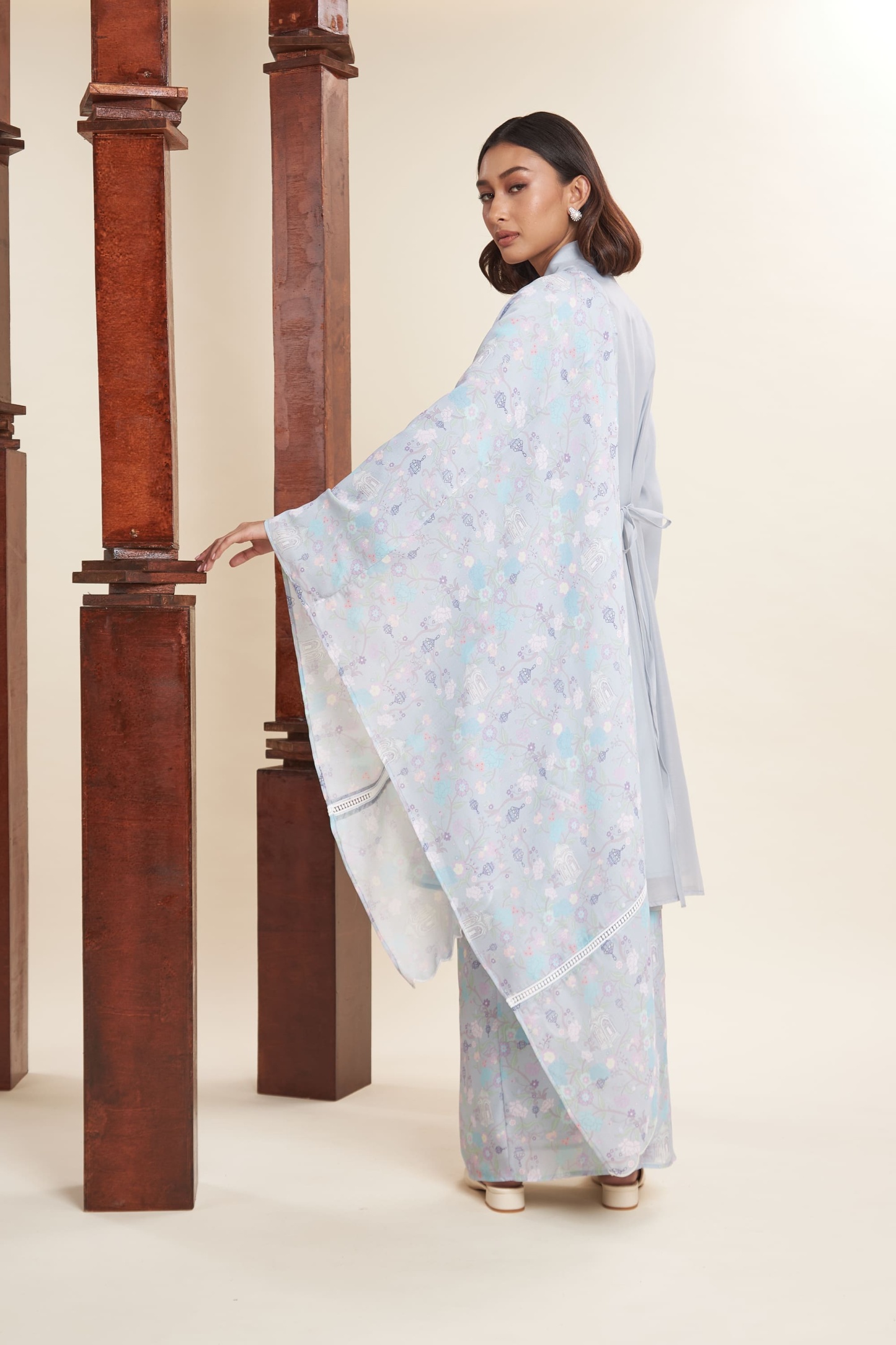 Maya Powder Blue Embroidered Kurung Set