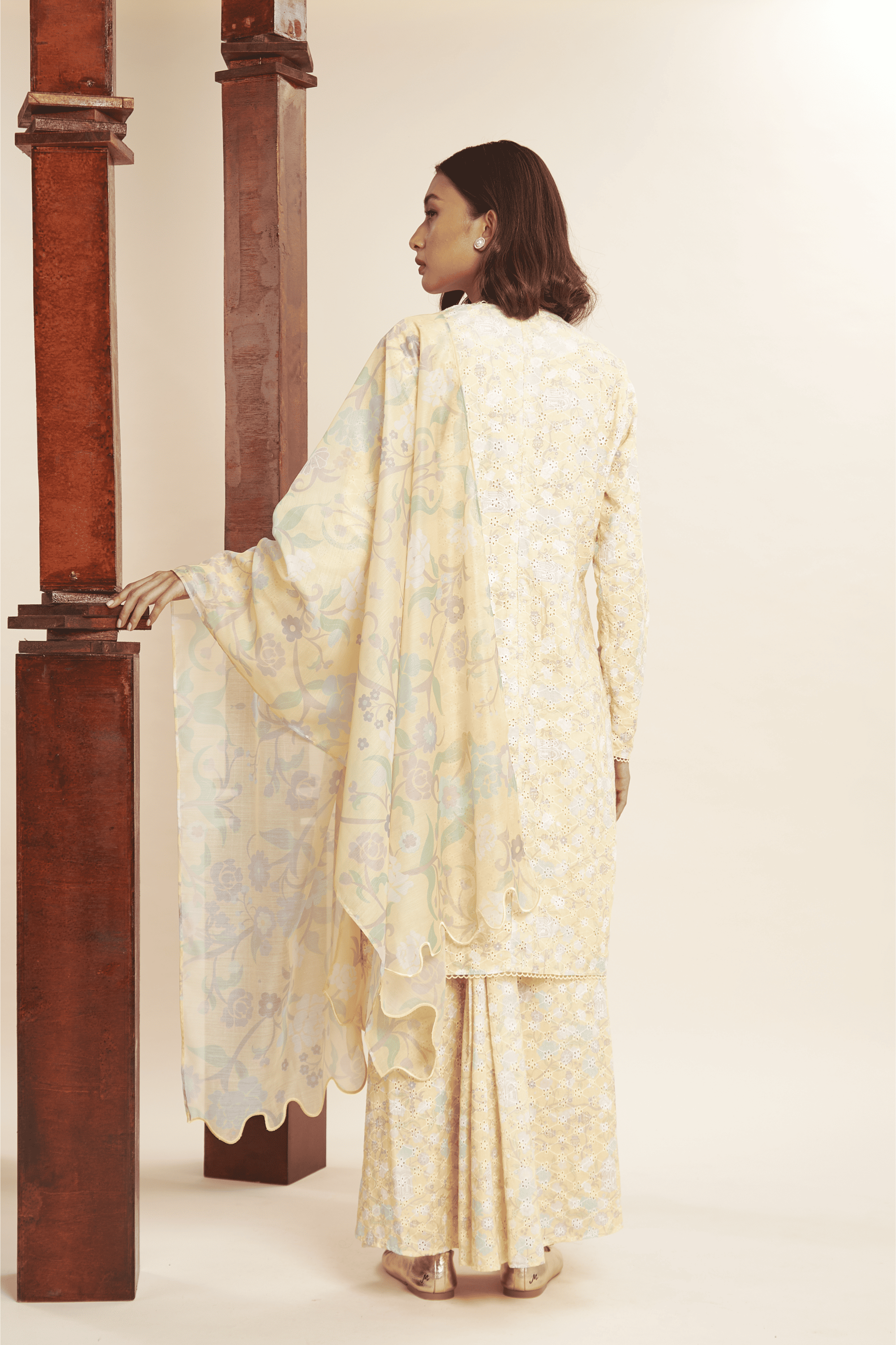 Katrina Butter Yellow Textured Modern Kurung Set