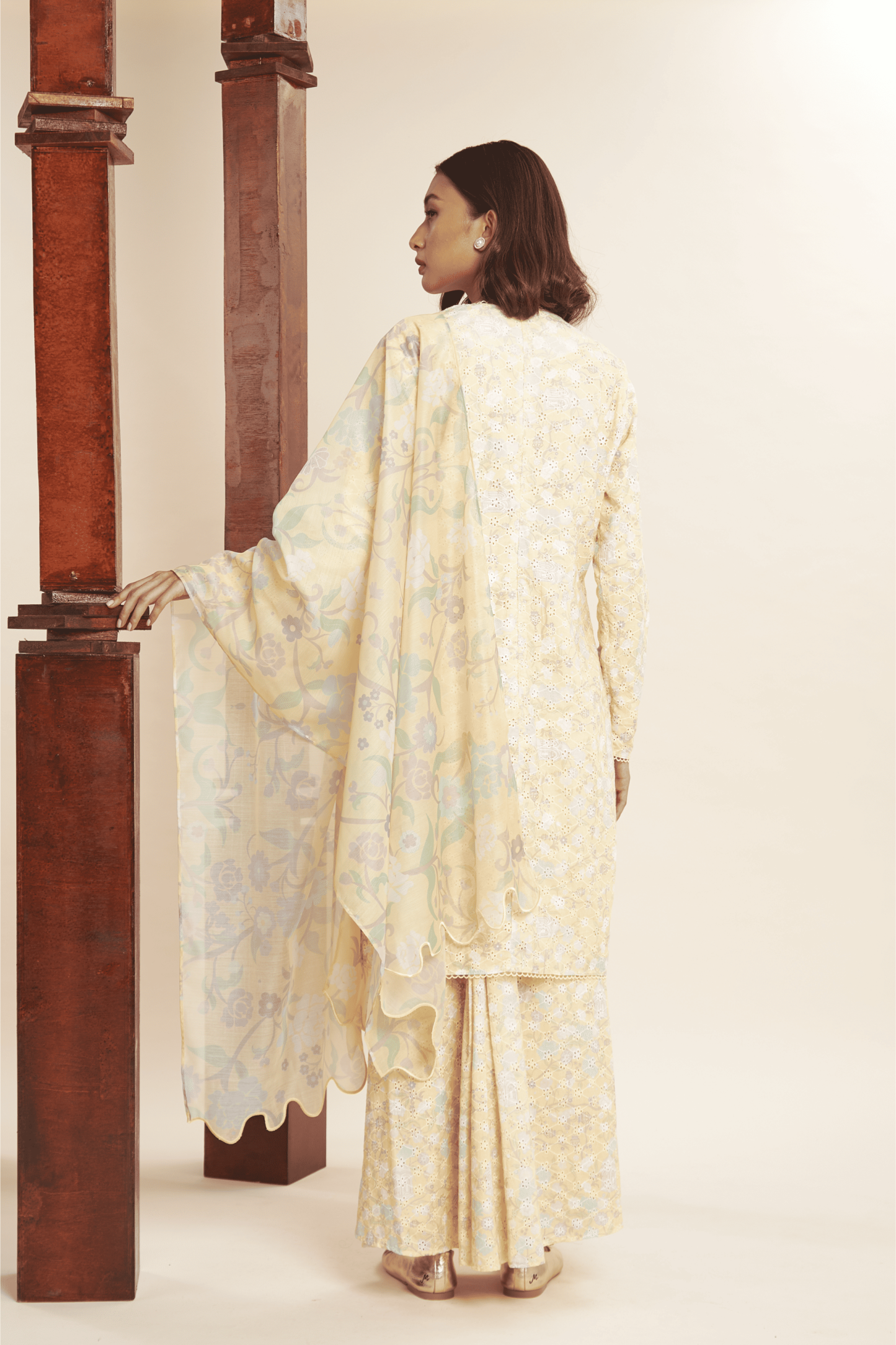 Katrina Butter Yellow Textured Modern Kurung Set