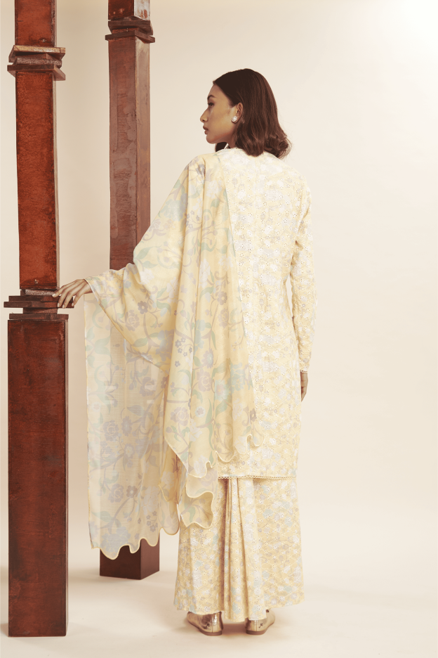 Katrina Butter Yellow Textured Modern Kurung Set