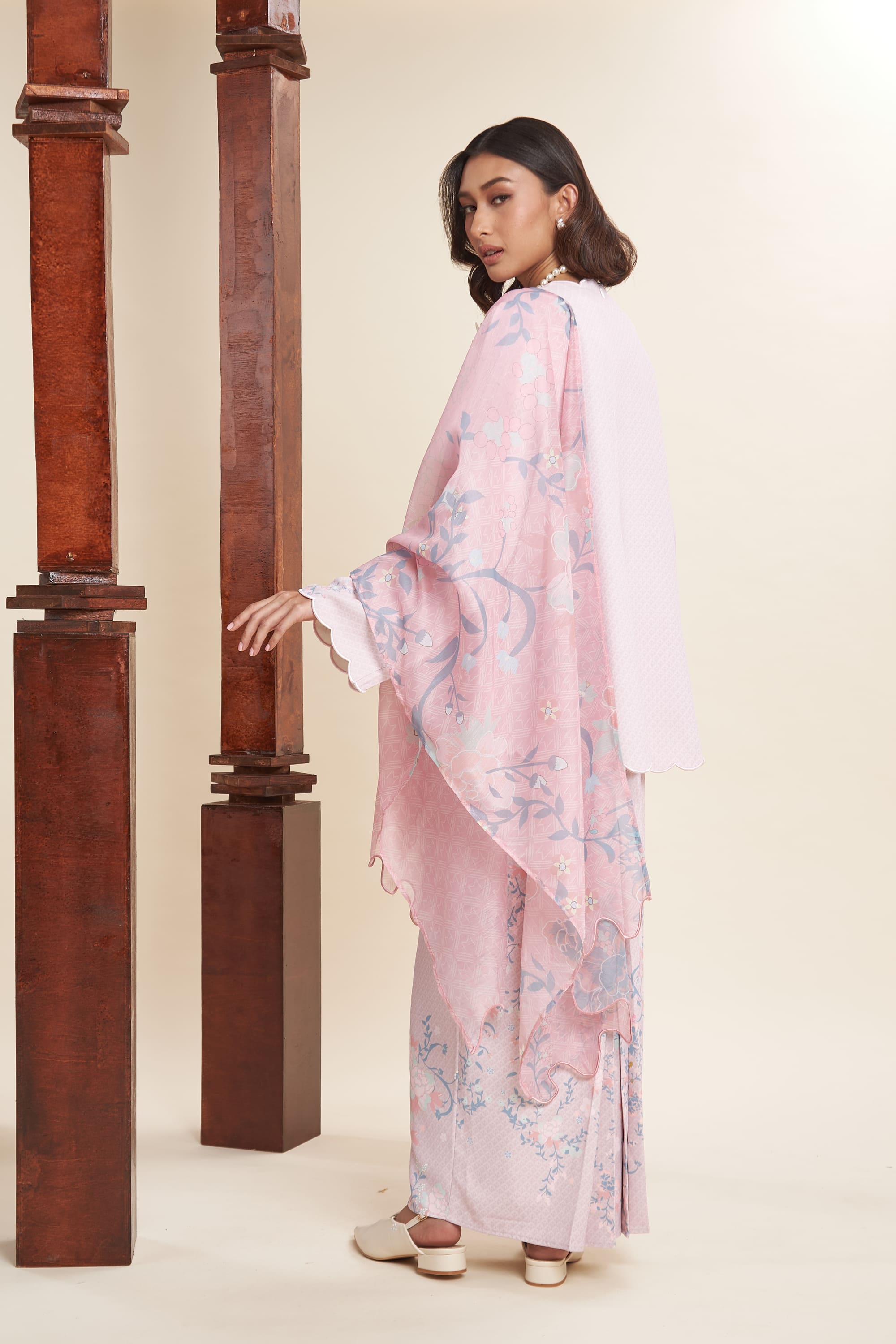 Amala Blush Pink Scallop Kurung Set