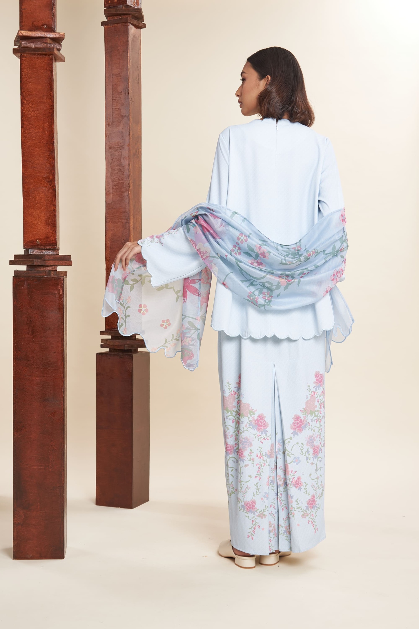 Amala Sky Blue Scallop Kurung Set