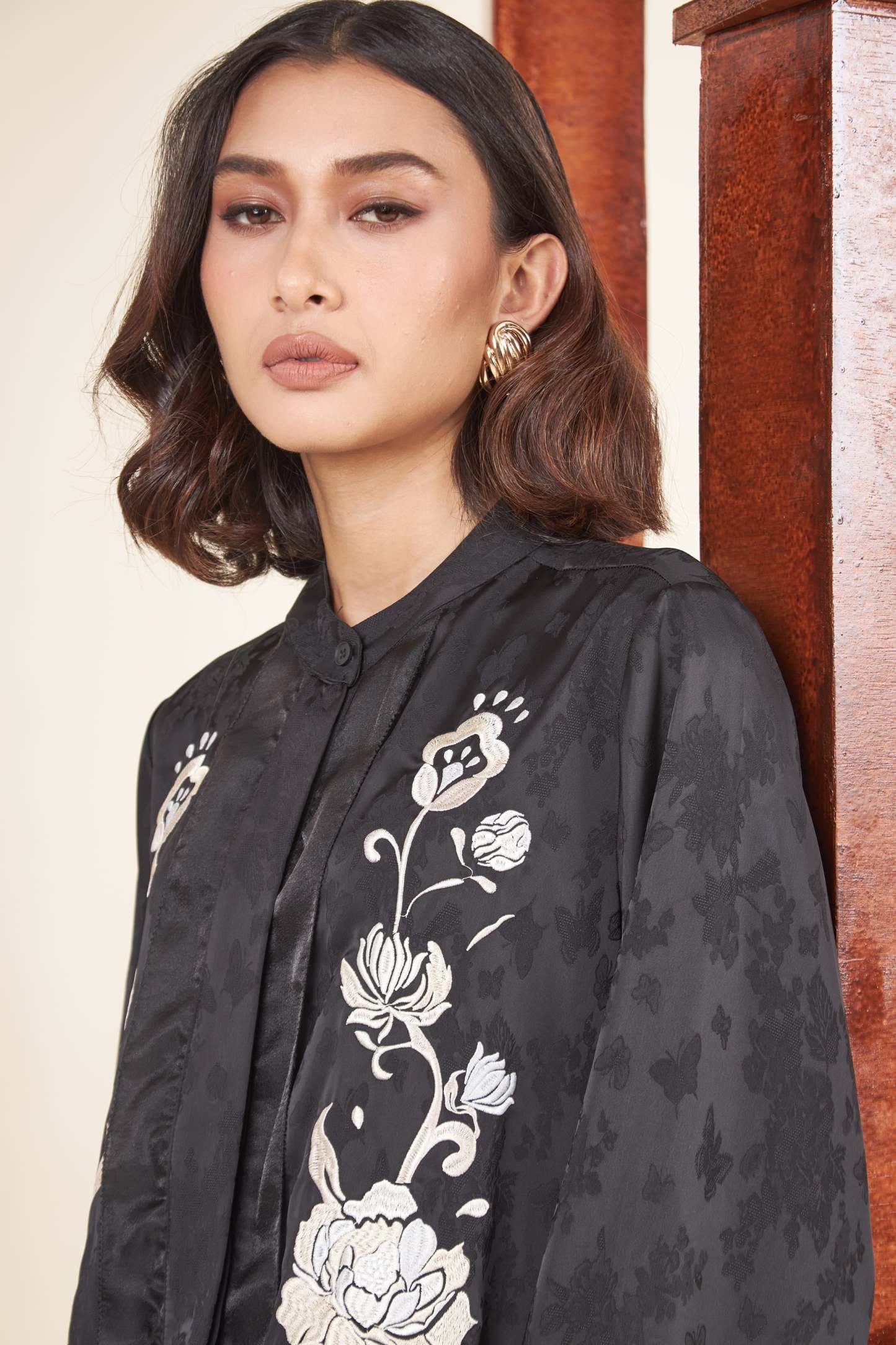 Mulya Black Embroidered Flare Top