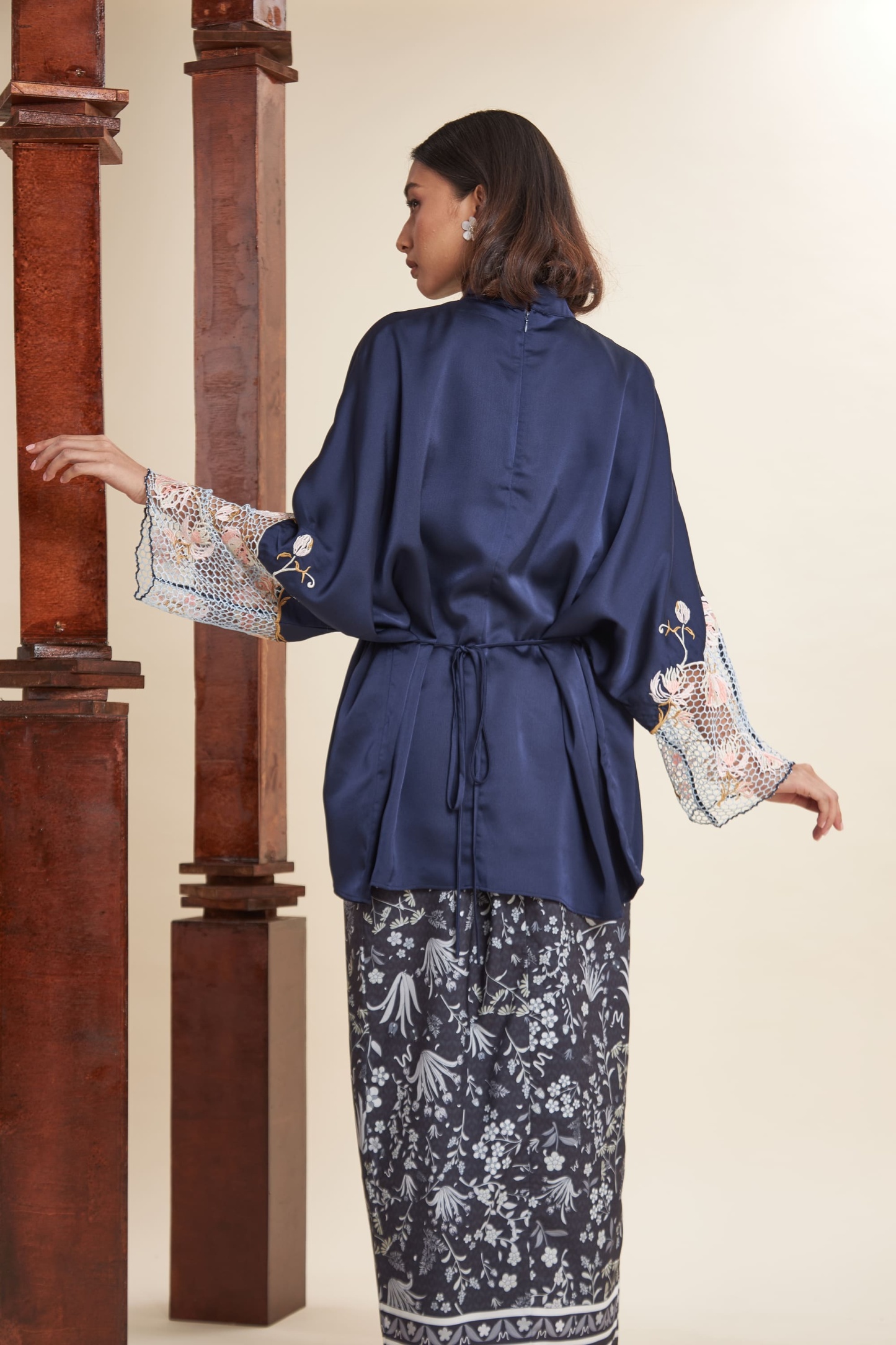 Rani Navy Blue Embroidered Batwing Top