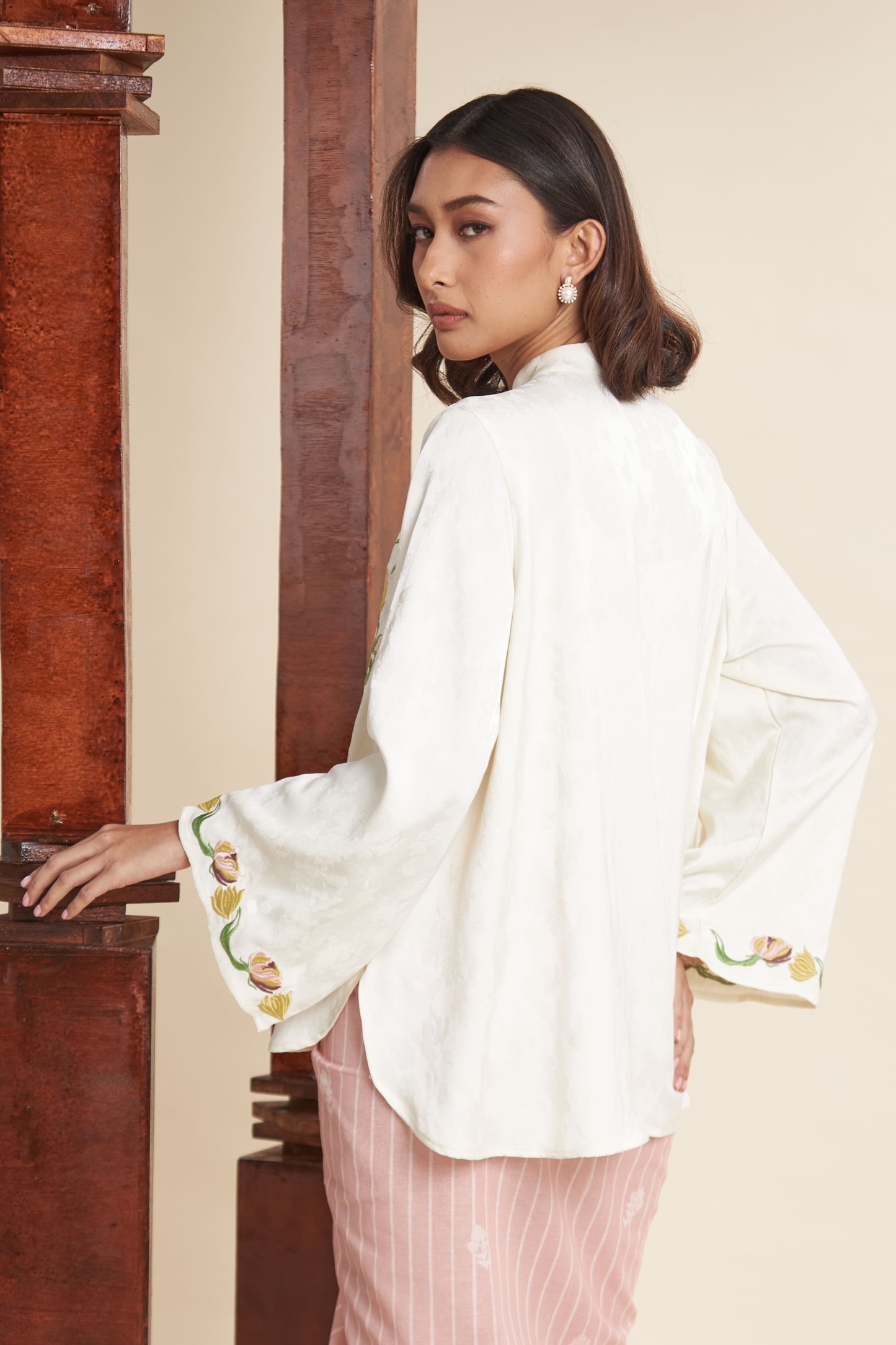 Mulya Off-White Embroidered Flare Top