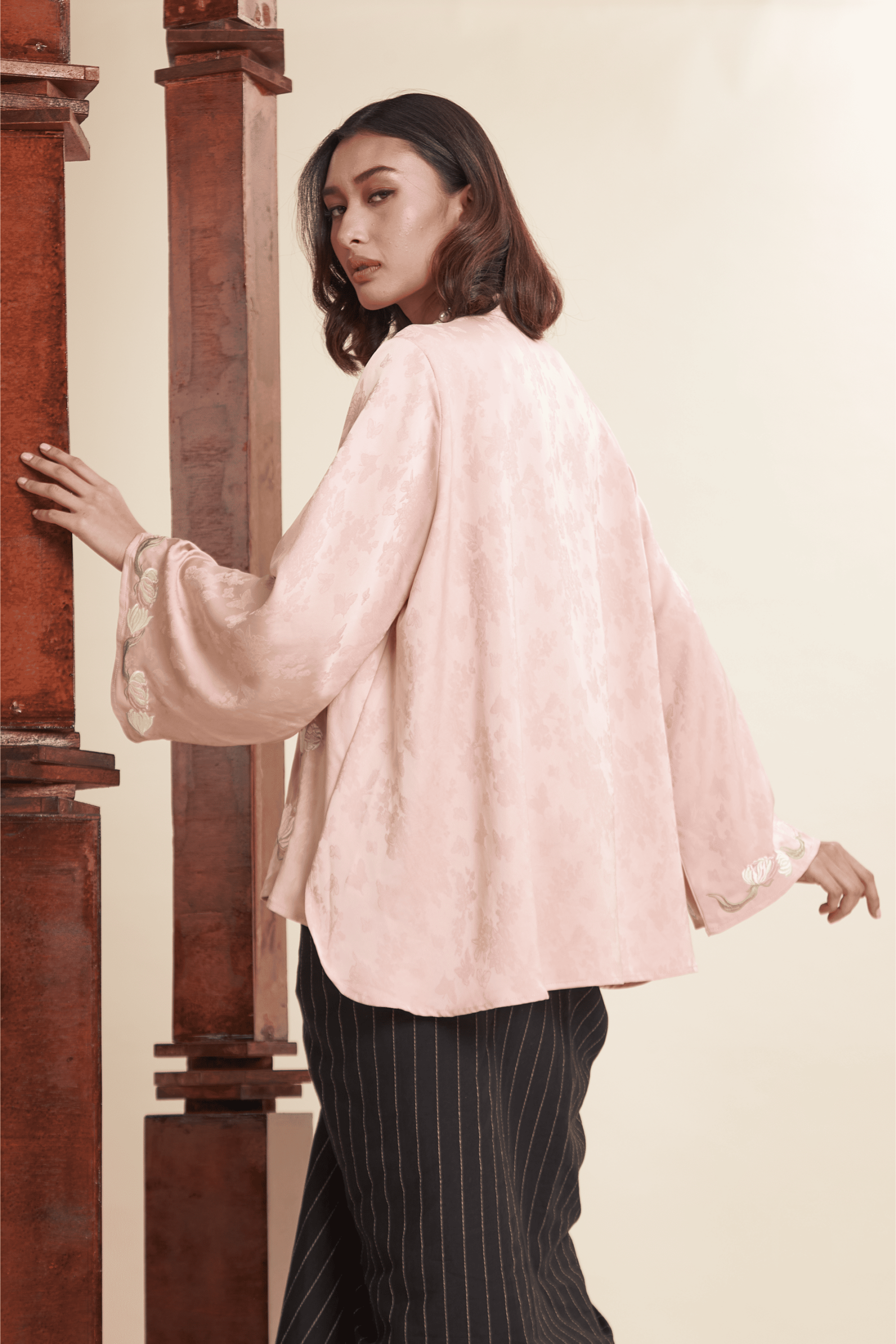 Mulya Rose Quartz Embroidered Flare Top
