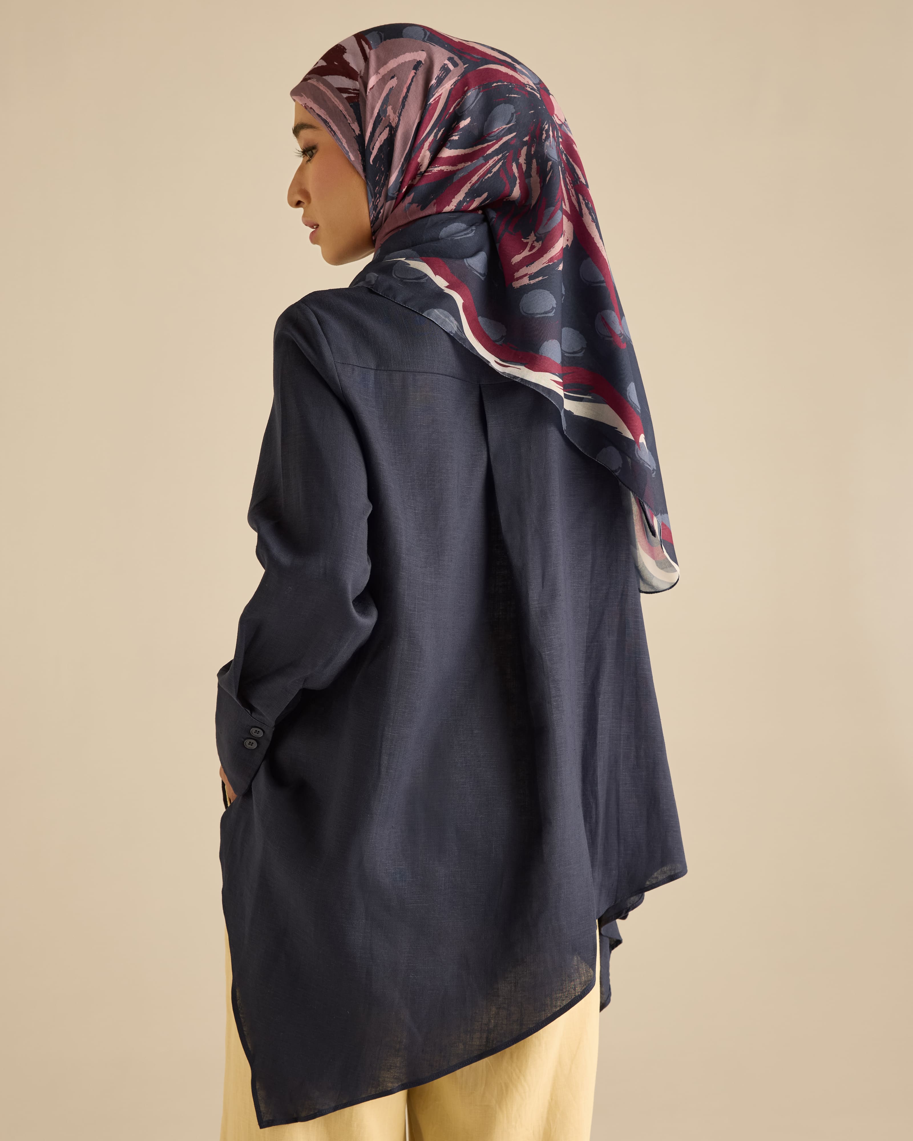 Amani Navy Linen Asymmetrical Shirt