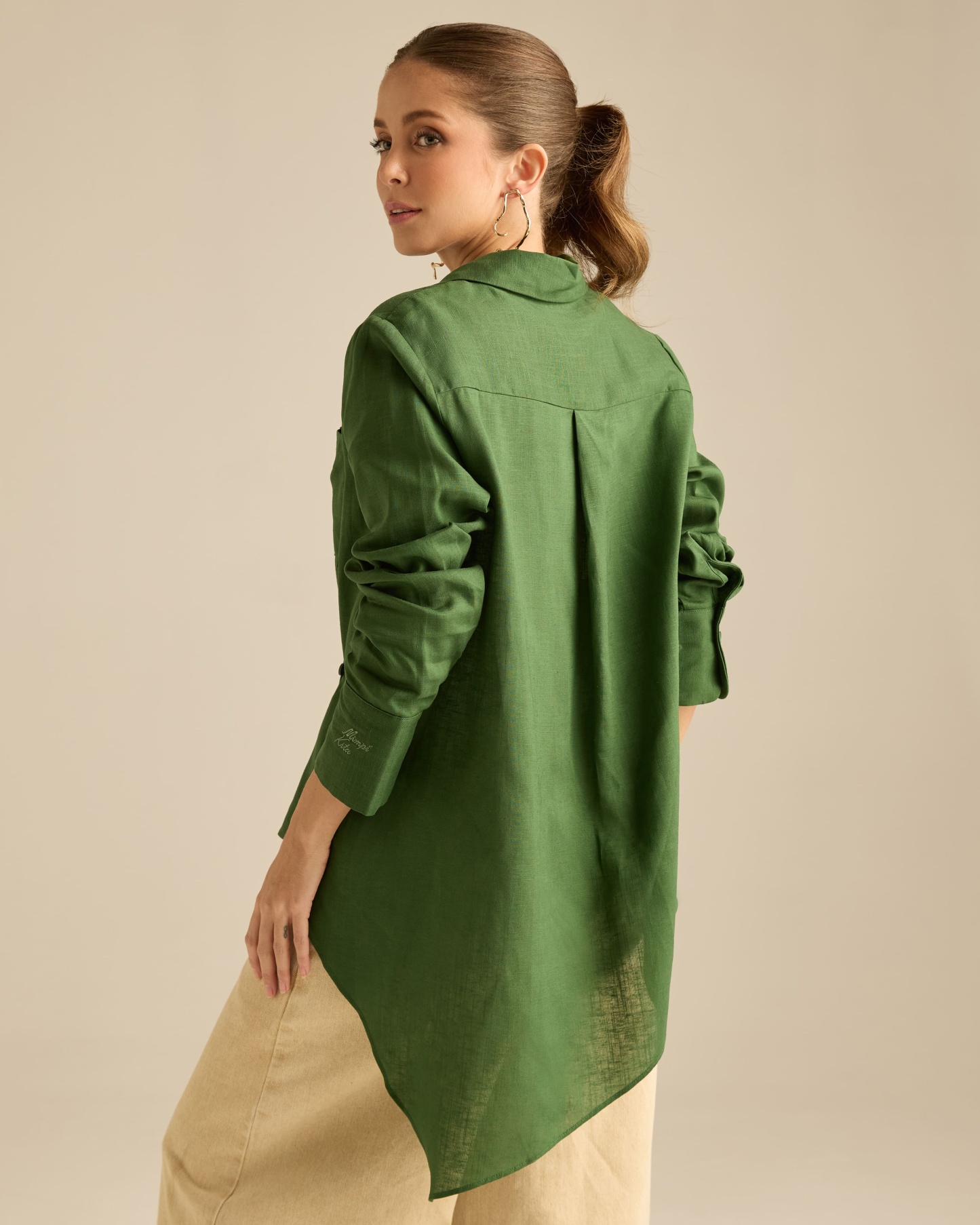 Amani Emerald Linen Asymmetrical Shirt