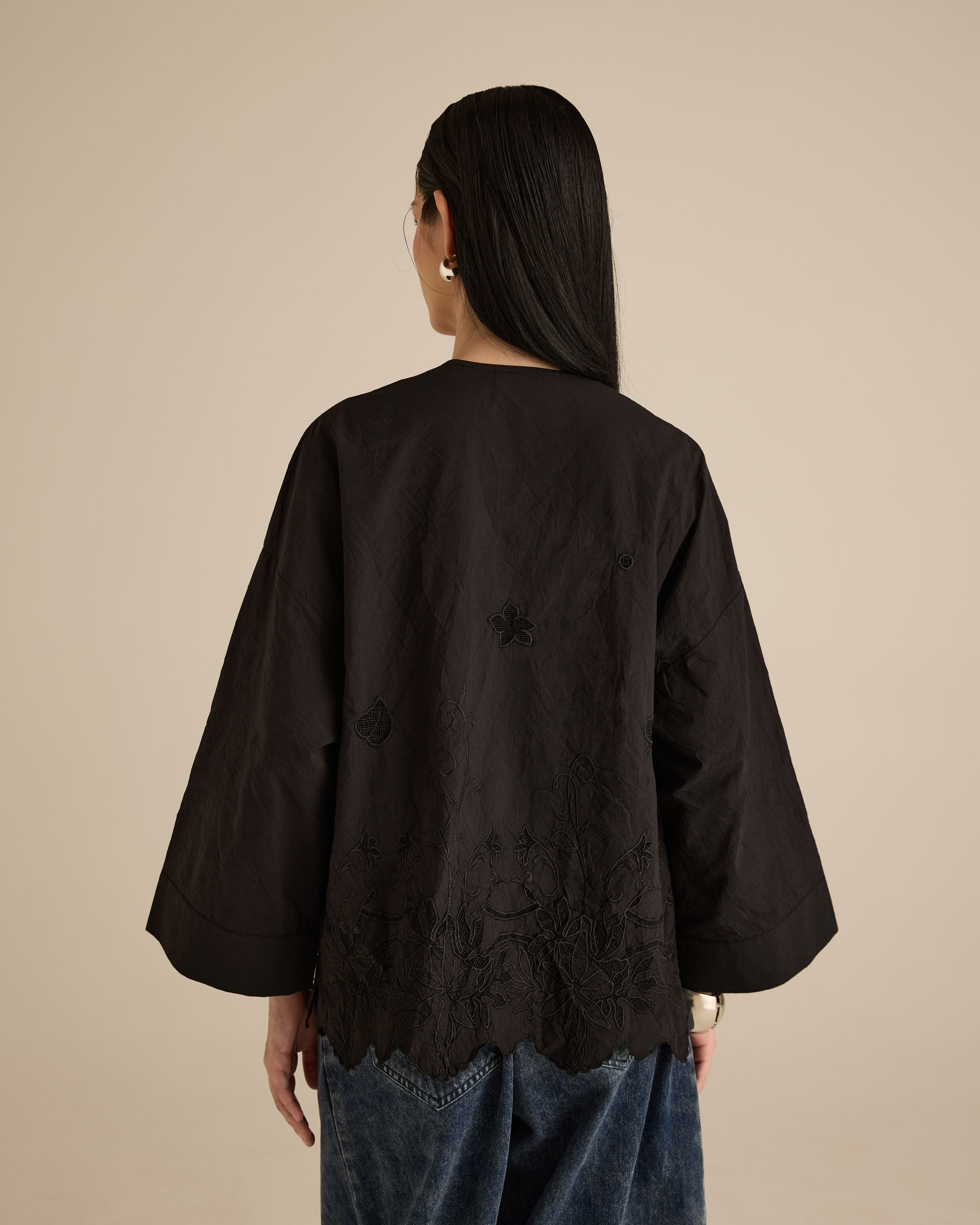 Najwa Black Embroidered Boxy Top