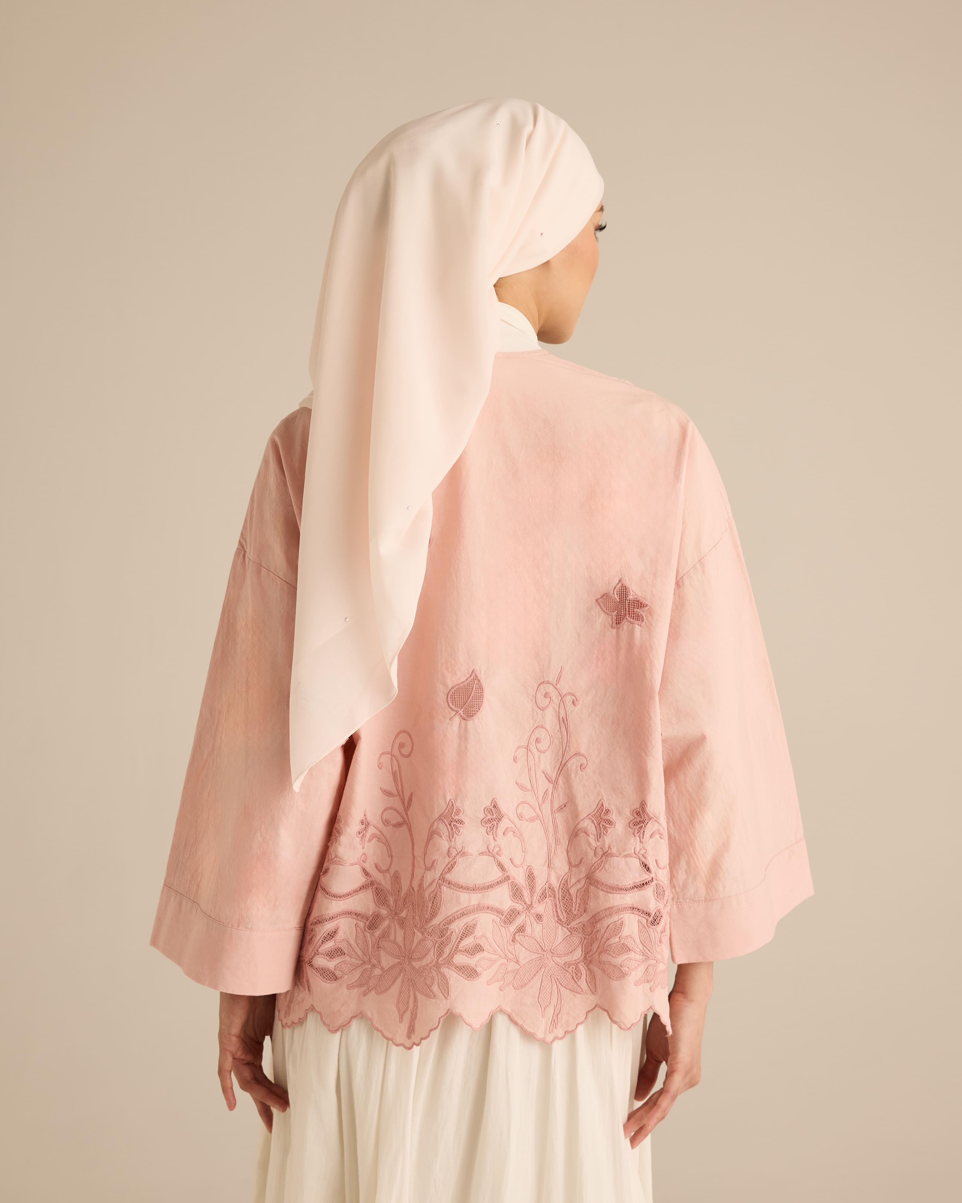 Najwa Soft Pink Embroidered Boxy Top