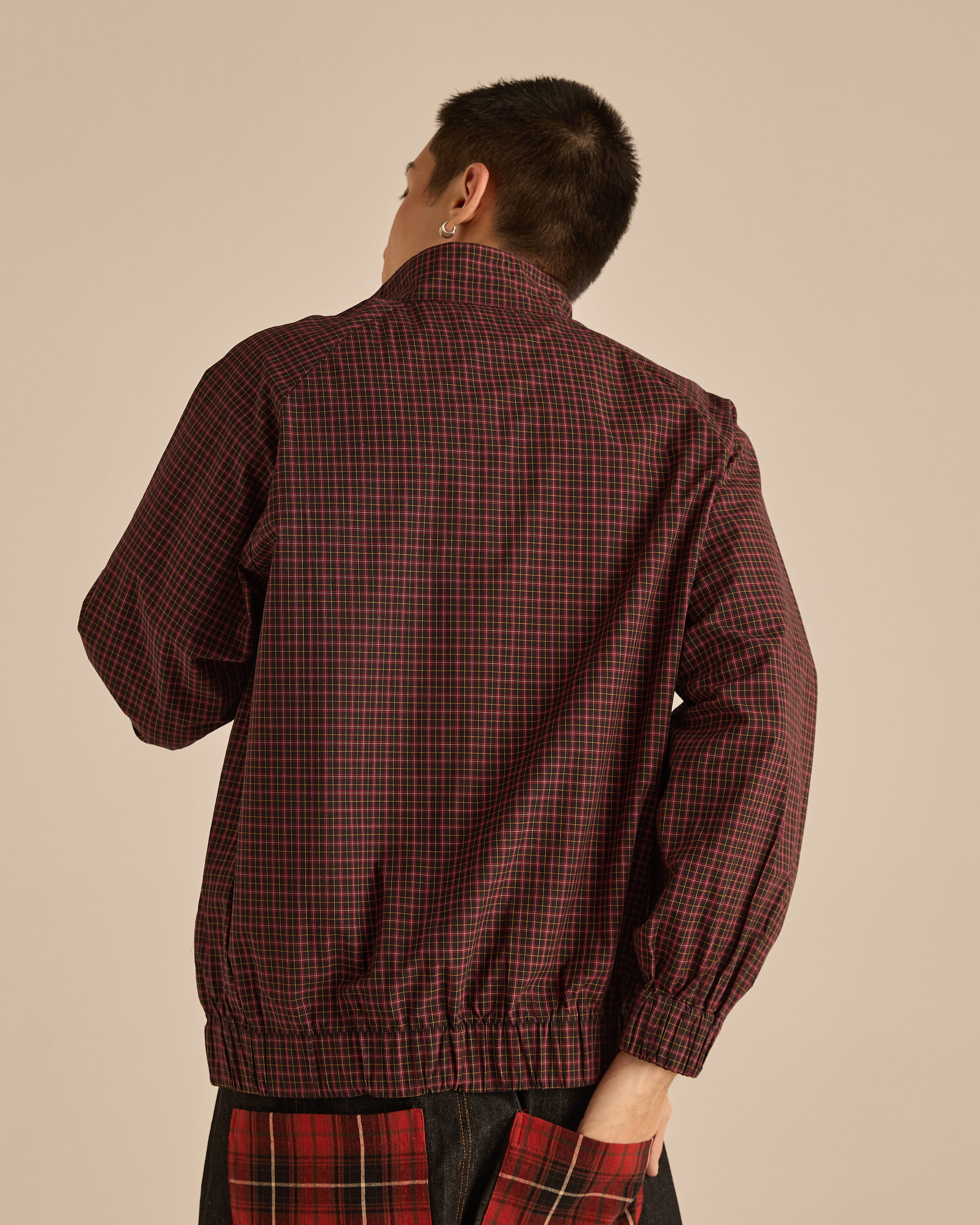 Red Plaid High-Neck Jacket