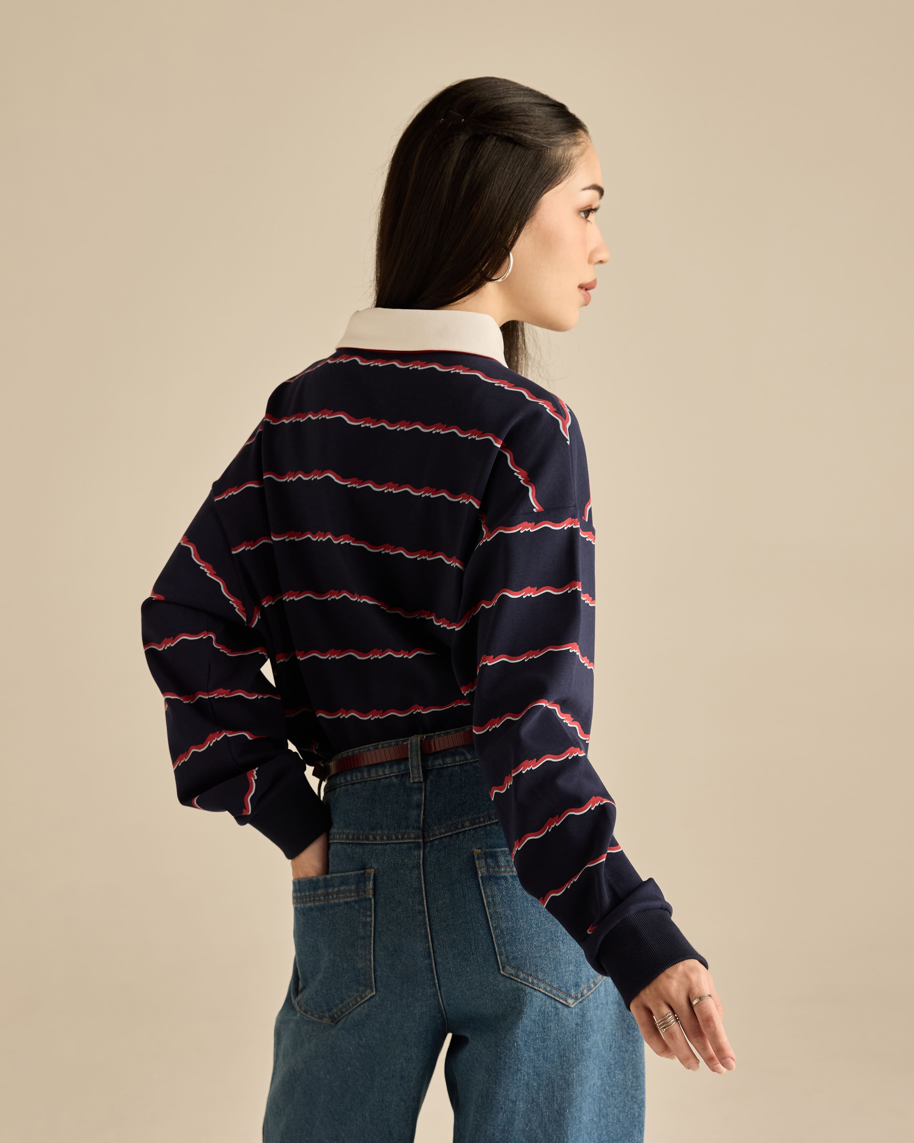 Josie Navy Collared Striped Top