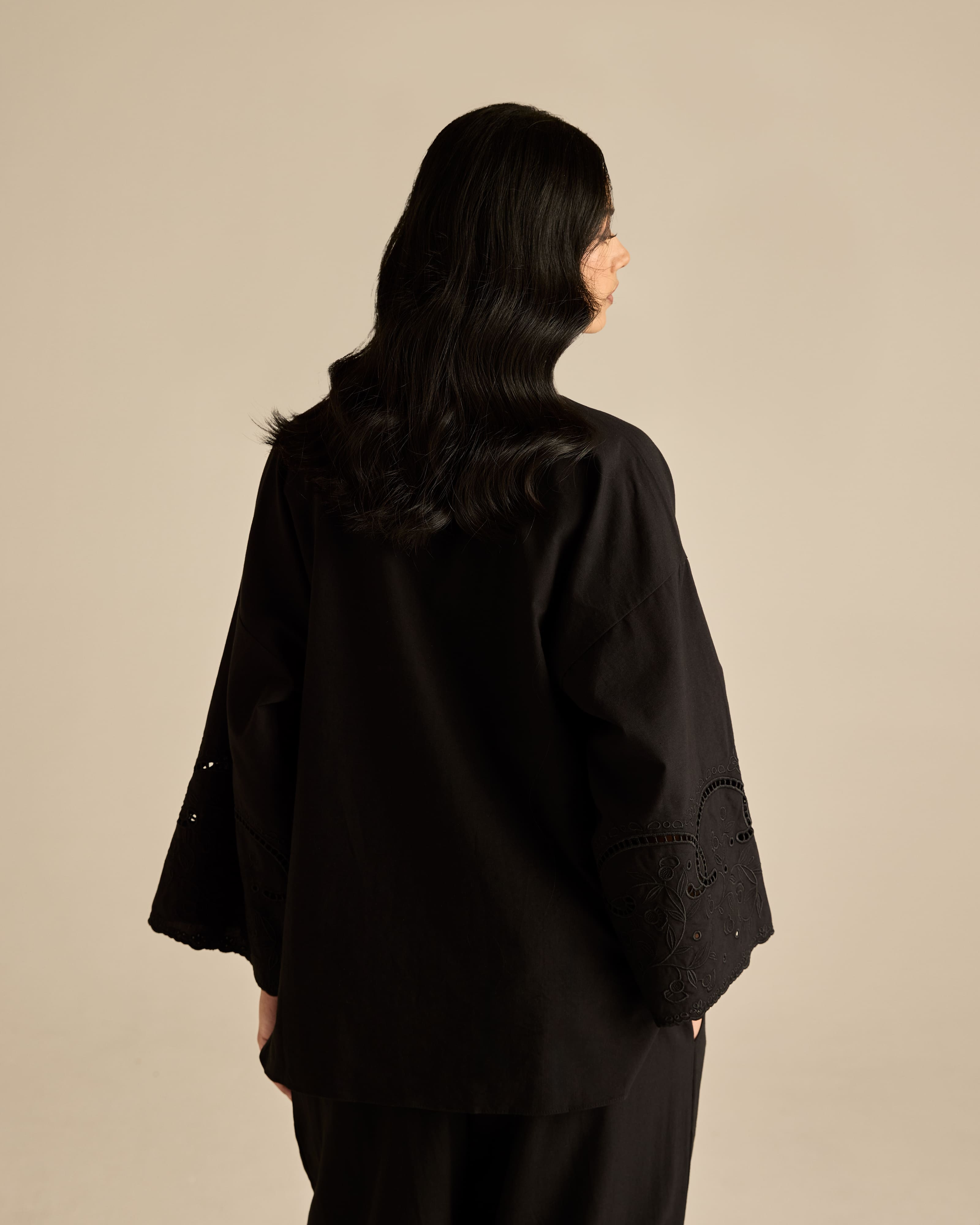 Aura Black Embroidered Boxy Top