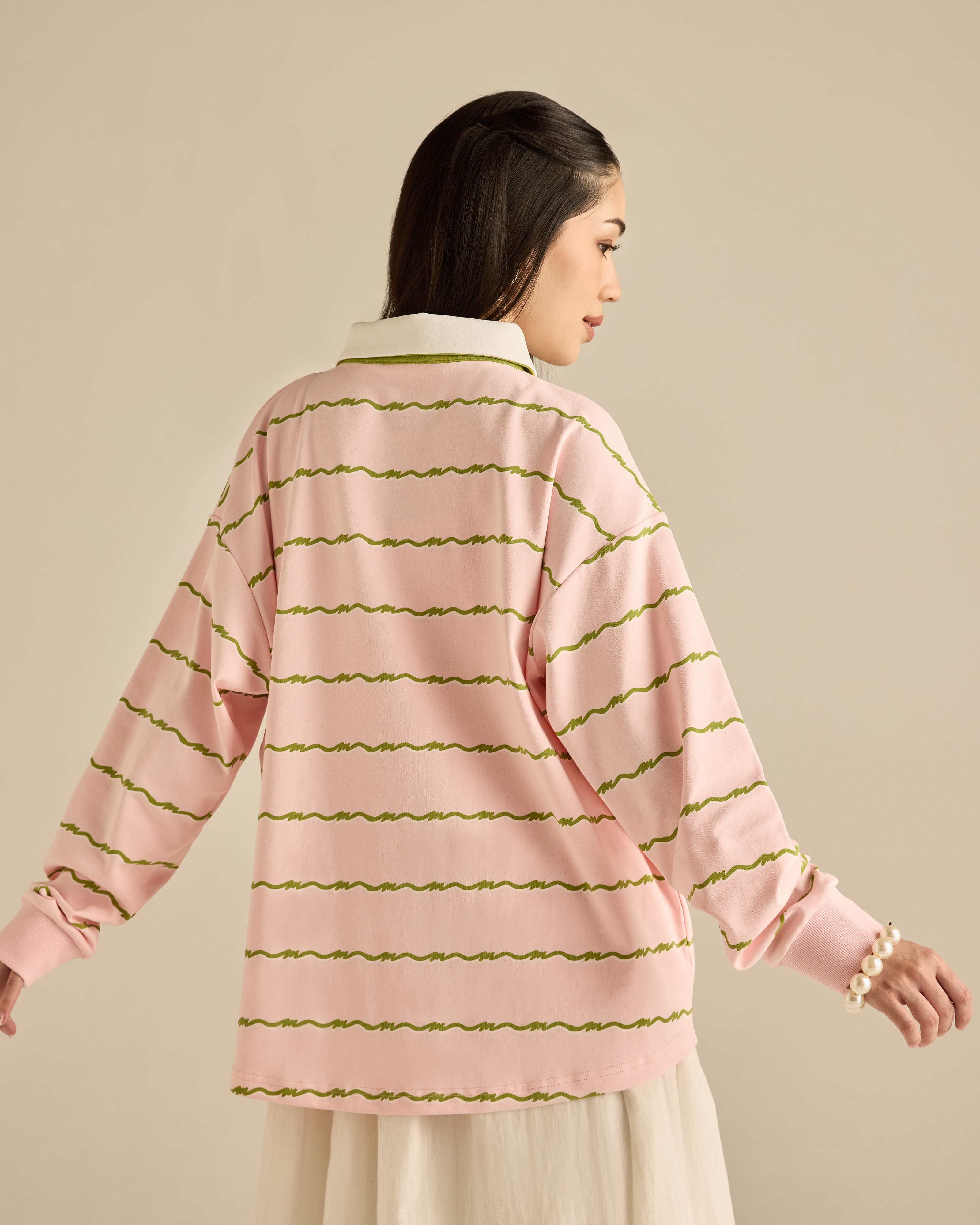 Josie Soft Pink Collared Striped Top