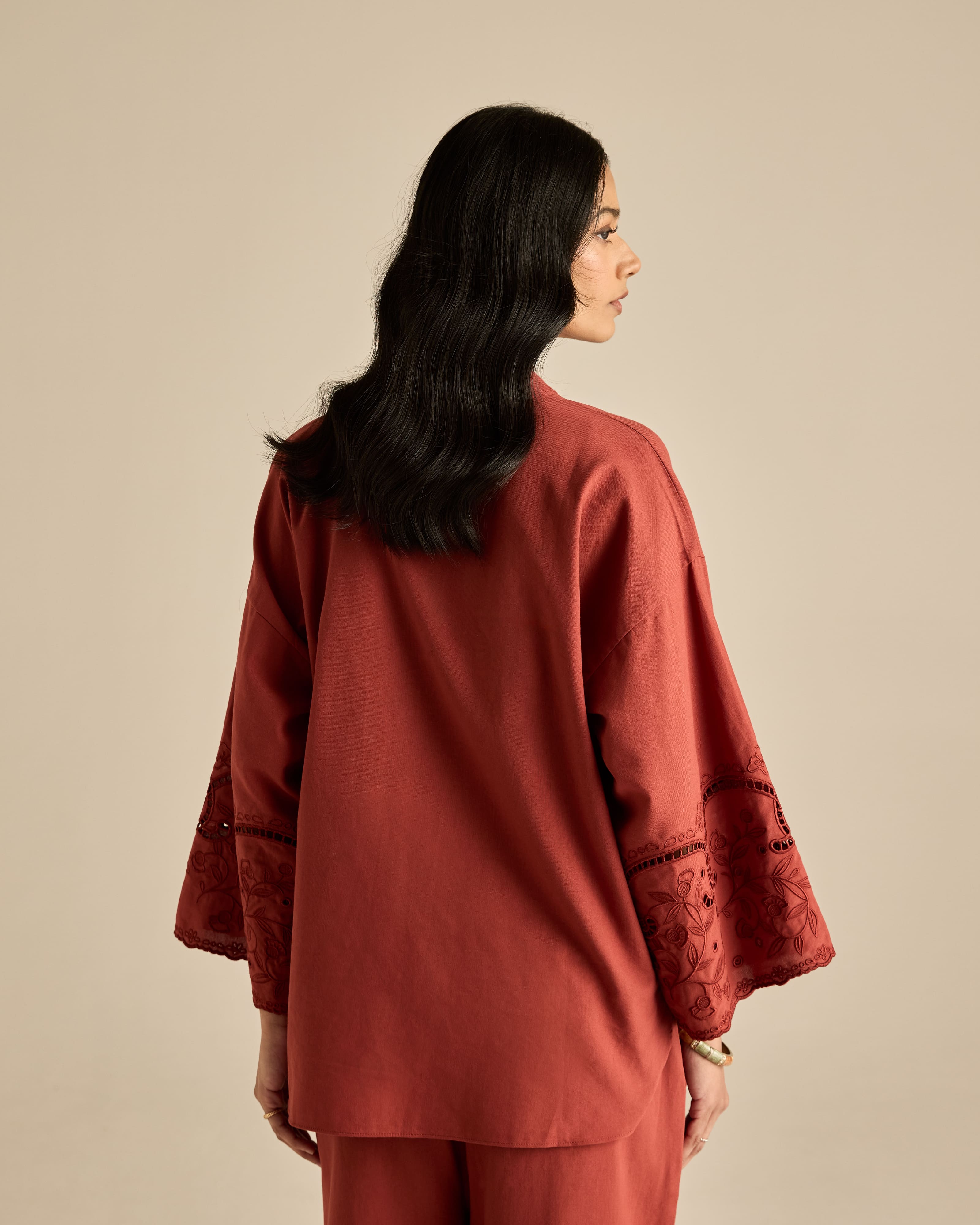 Aura Brown Embroidered Boxy Top