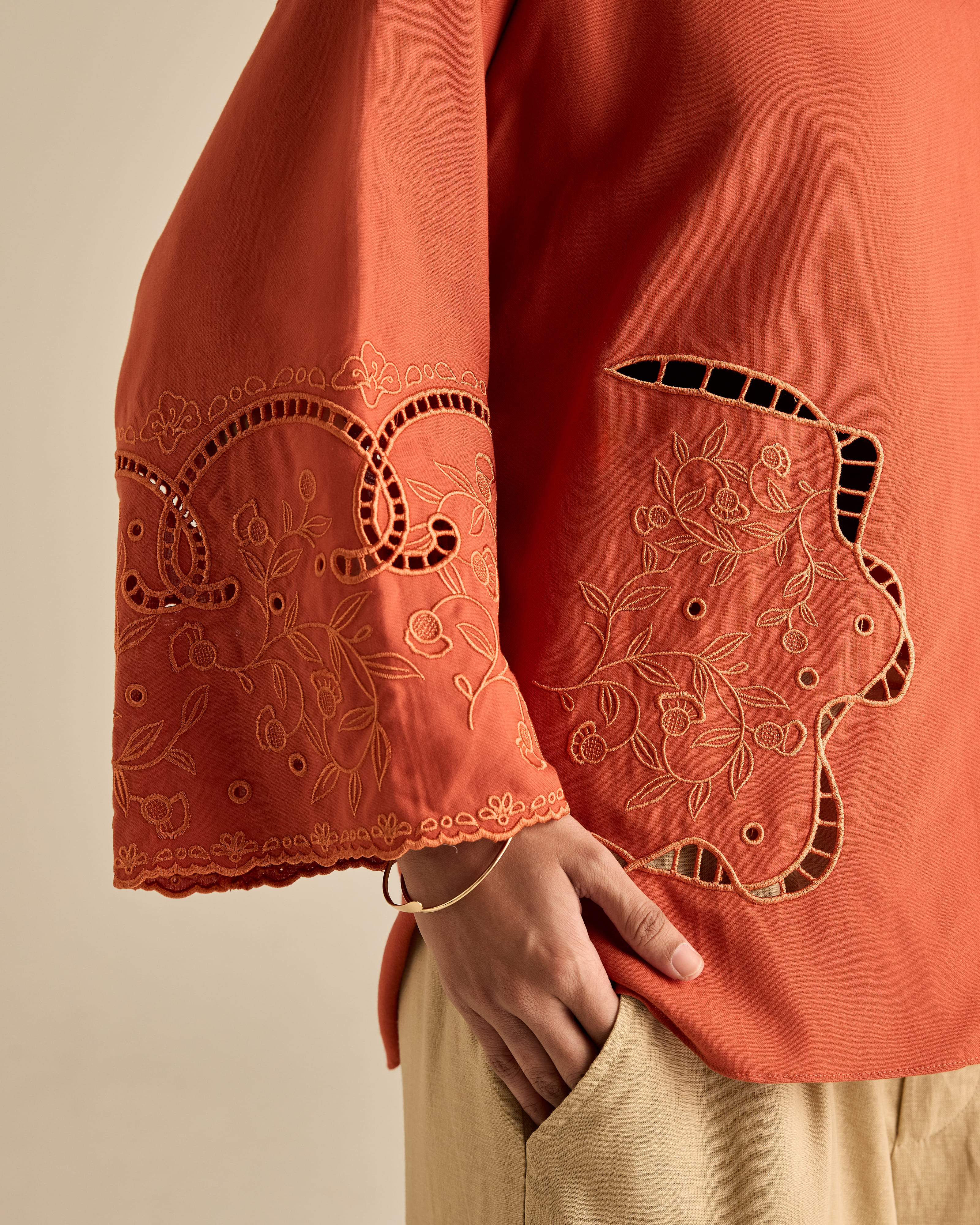 Aura Brick Embroidered Boxy Top