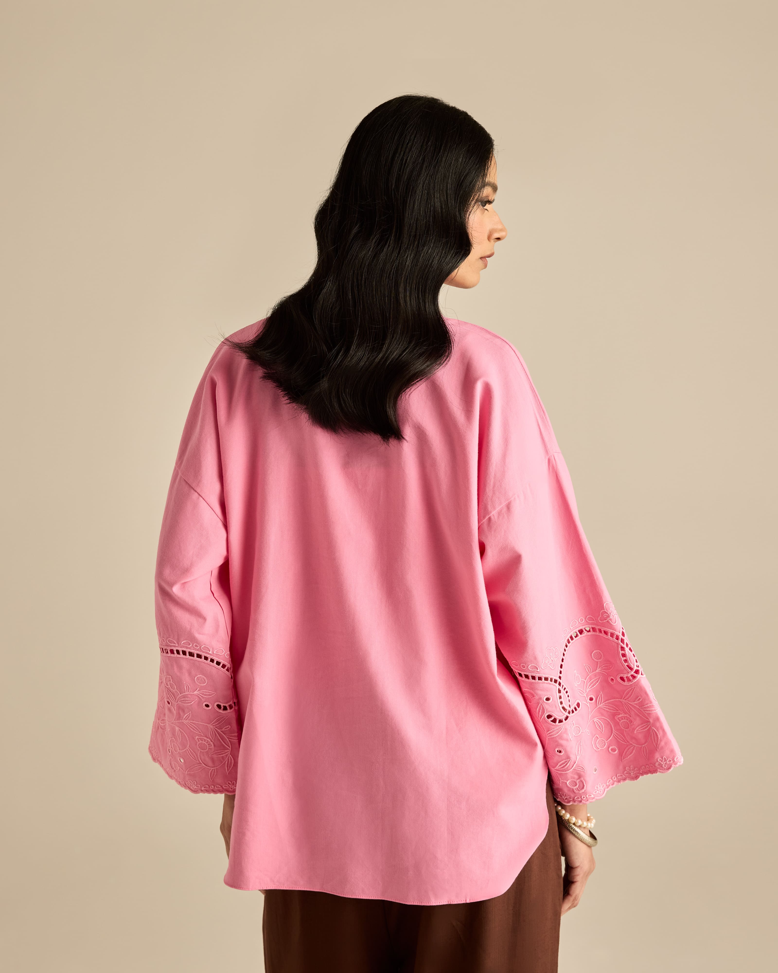 Aura Pink Embroidered Boxy Top