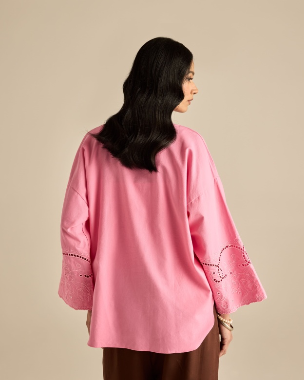 Aura Pink Embroidered Boxy Top