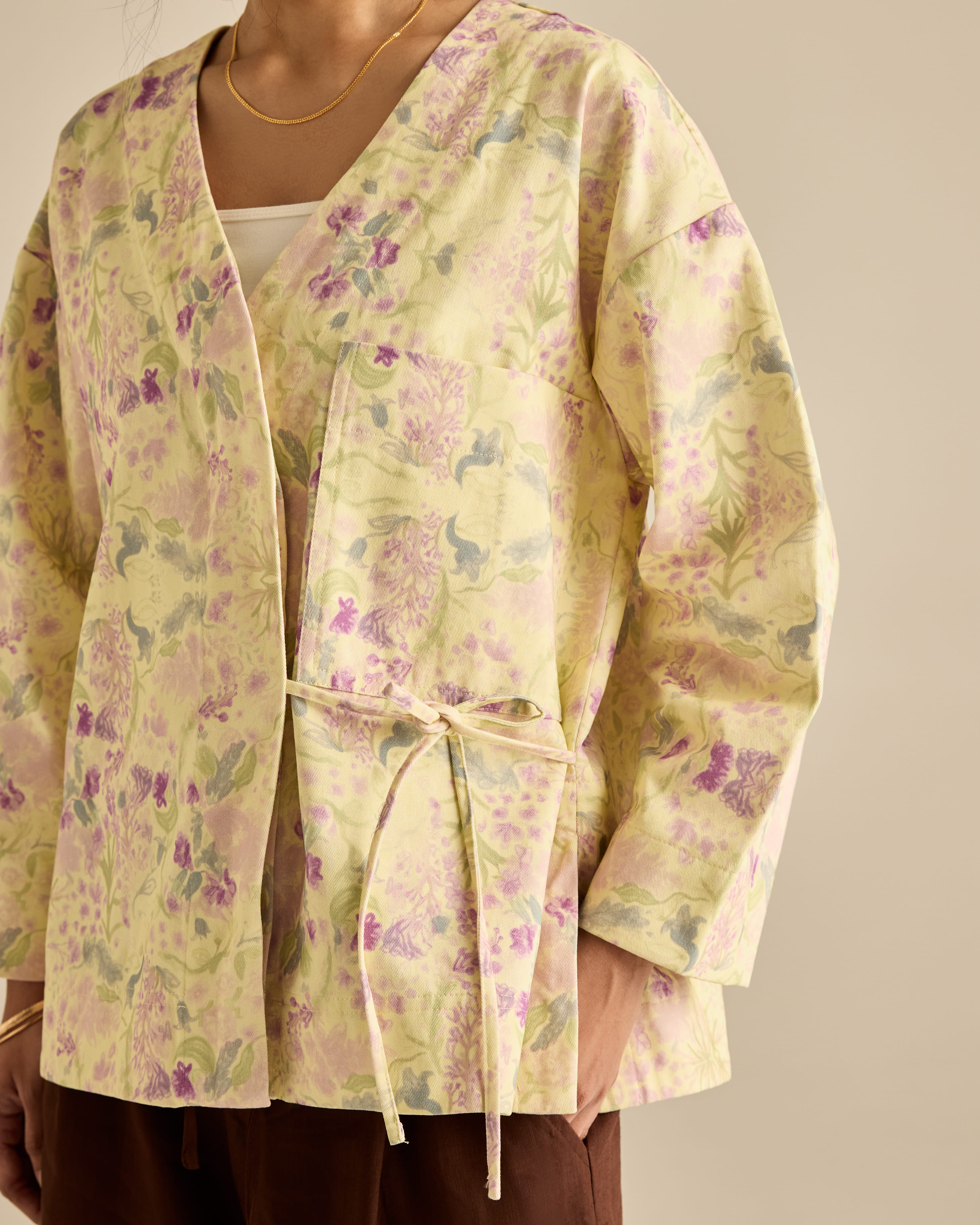 Esme Yellow Printed Cotton Kimono
