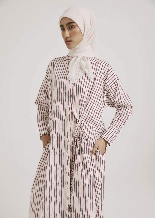 Ayva White-Maroon Printed Long Dress