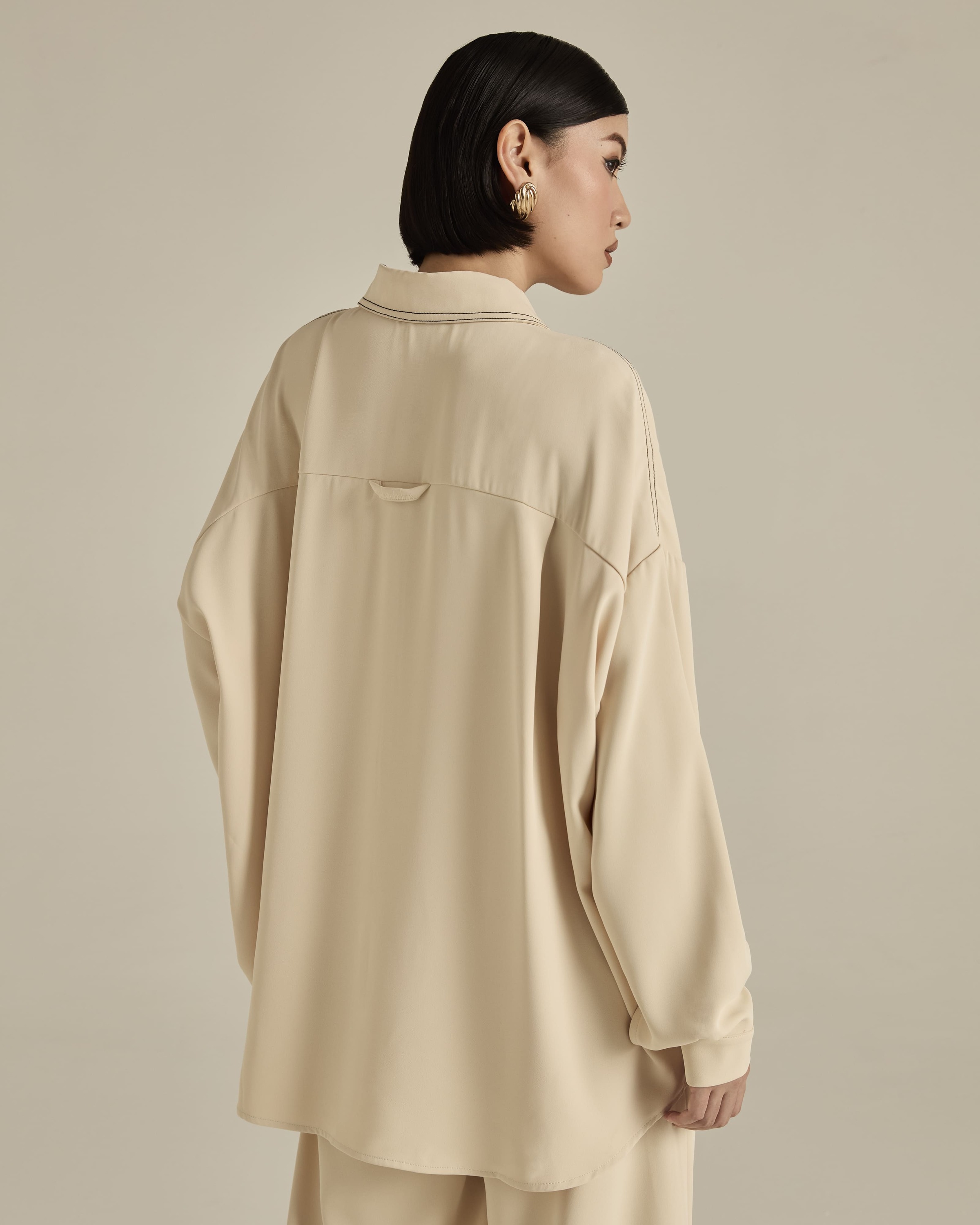 Nadya Soft Beige Monogram Loose Shirt