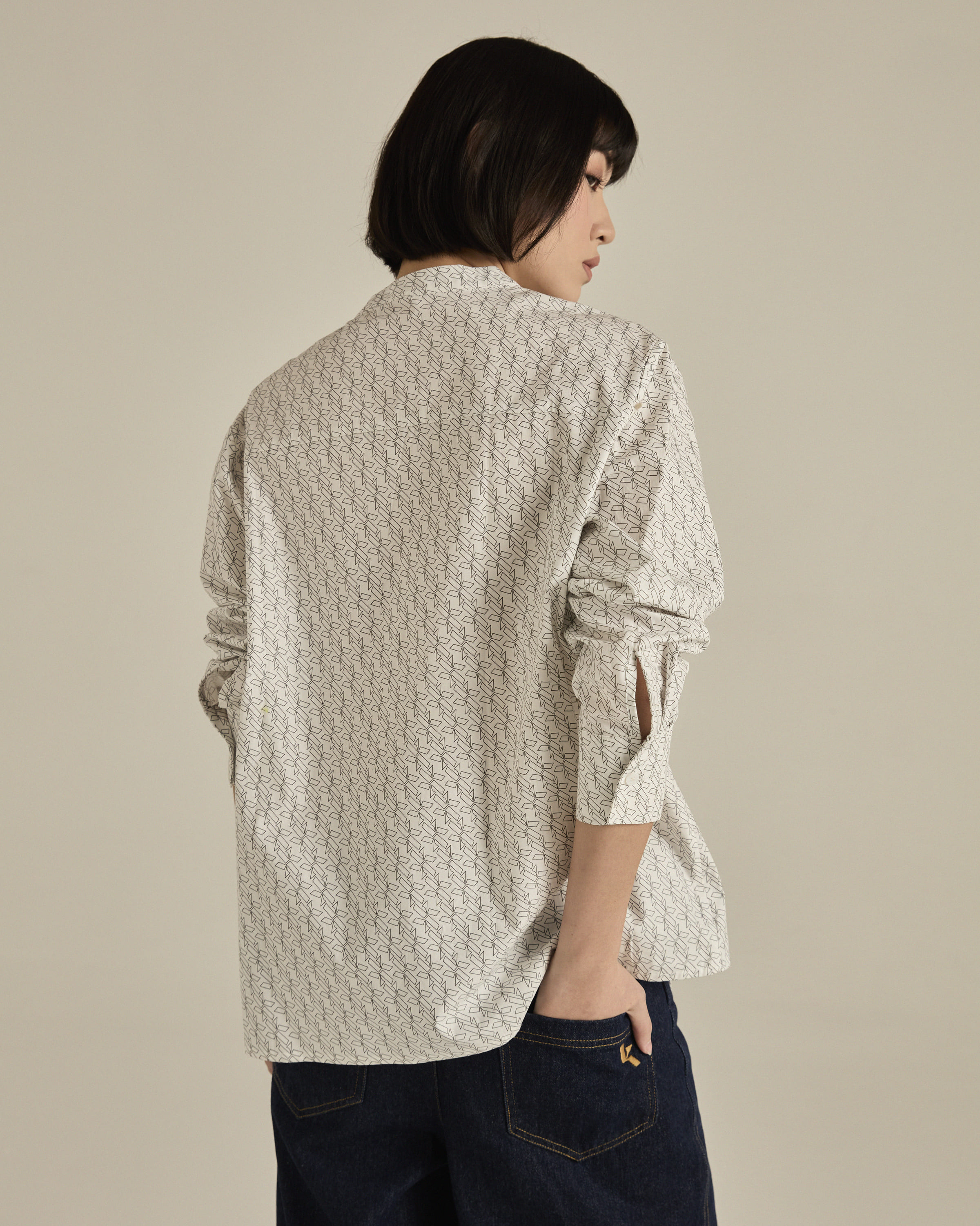 White Asymmetric Printed Shirt