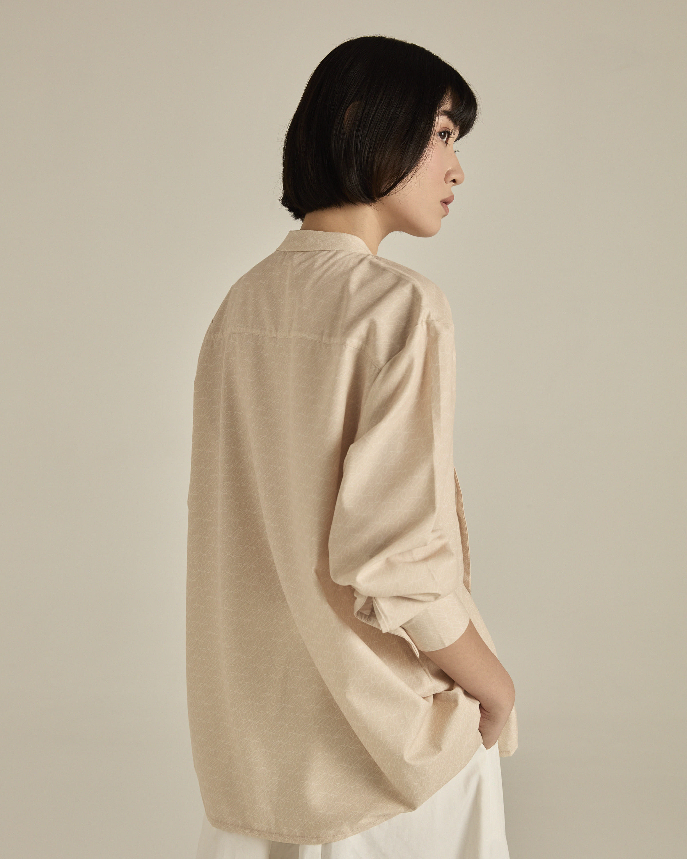 Nude Asymmetric Printed Shirt