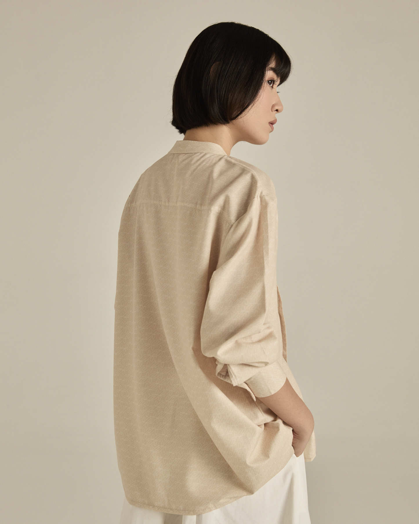 Nude Asymmetric Printed Shirt