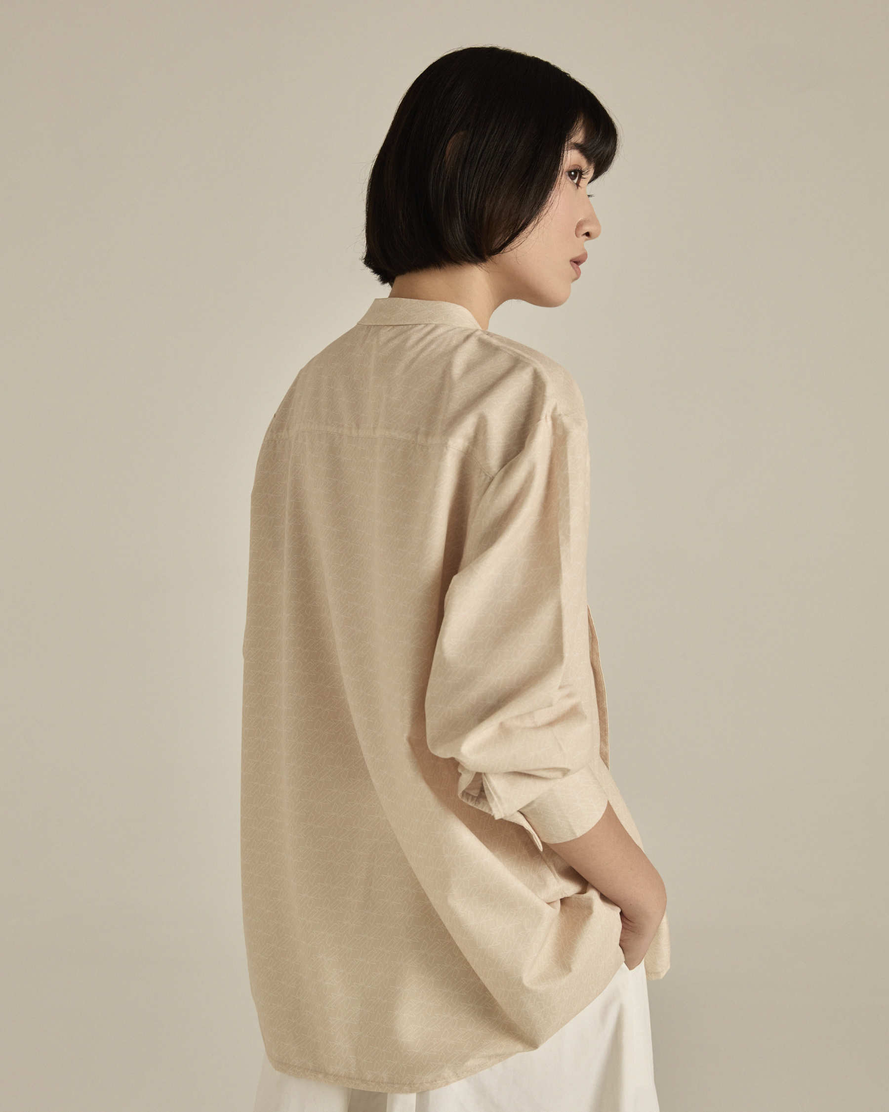 Nude Asymmetric Printed Shirt