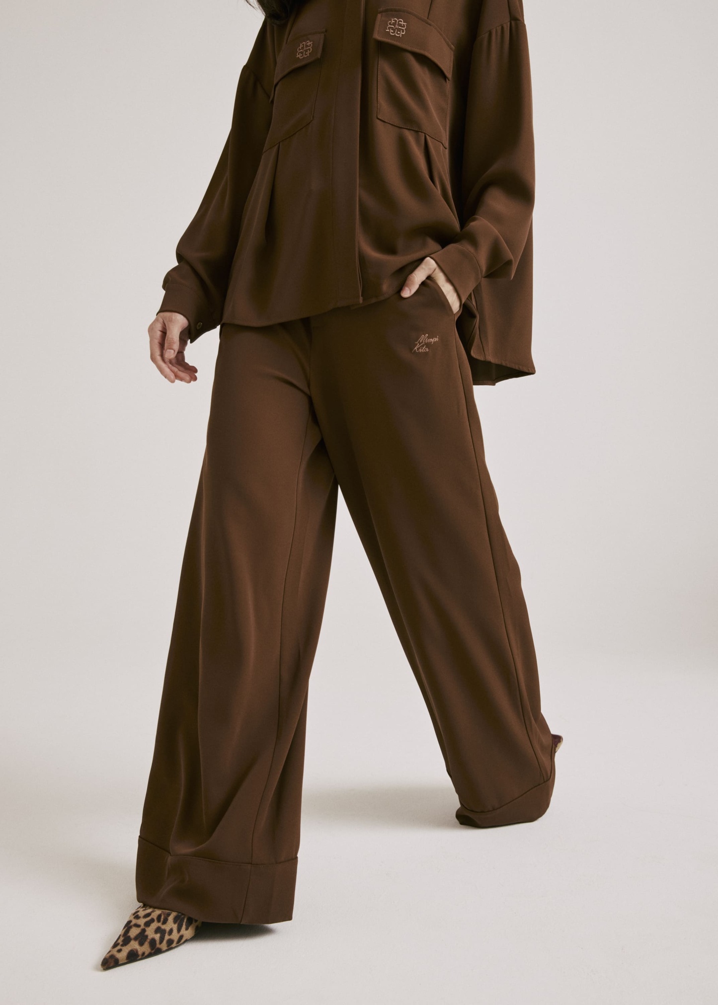 Nadya Deep Brown Monogram Loose Pants