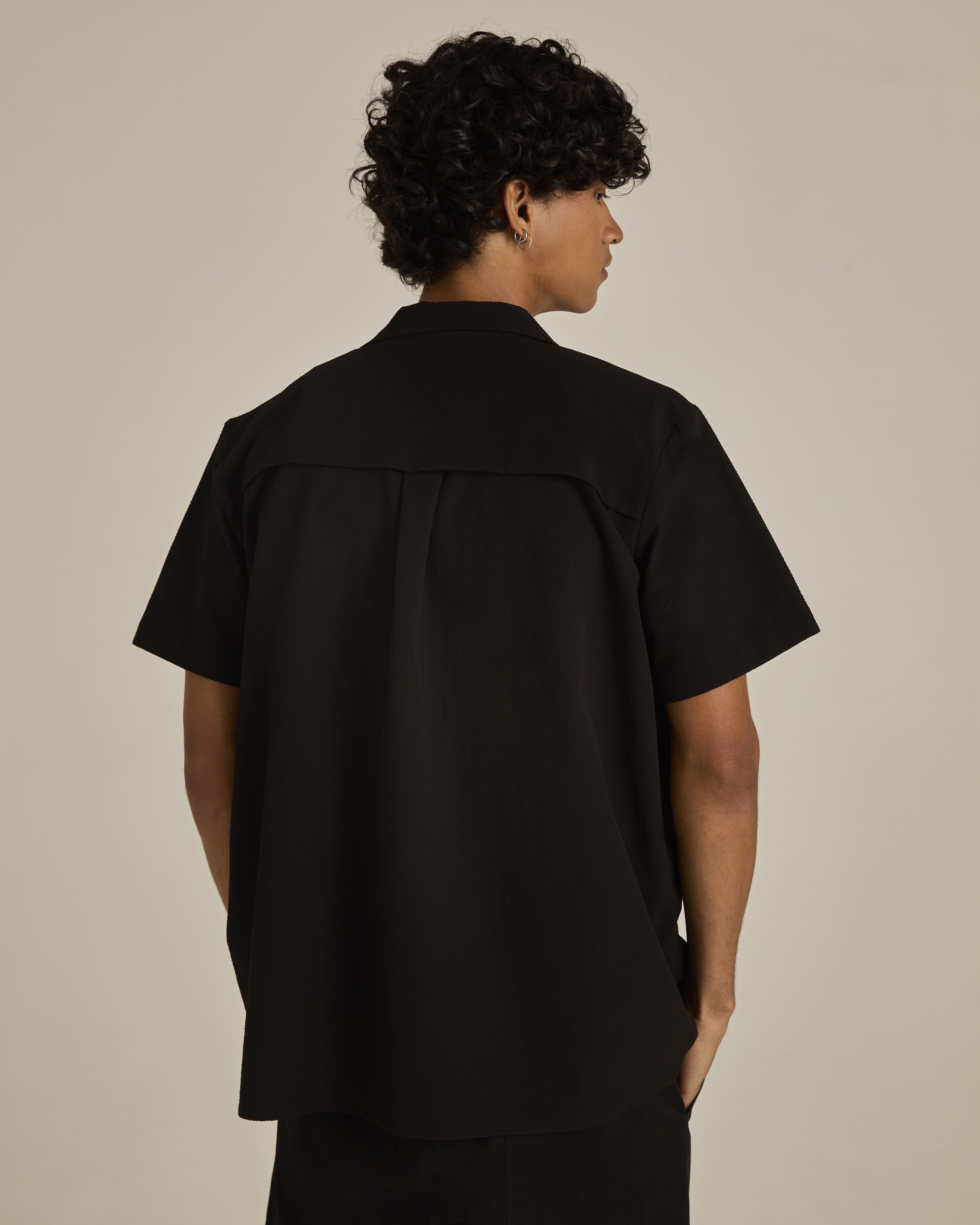 Black Textured Short Sleeve Shirt