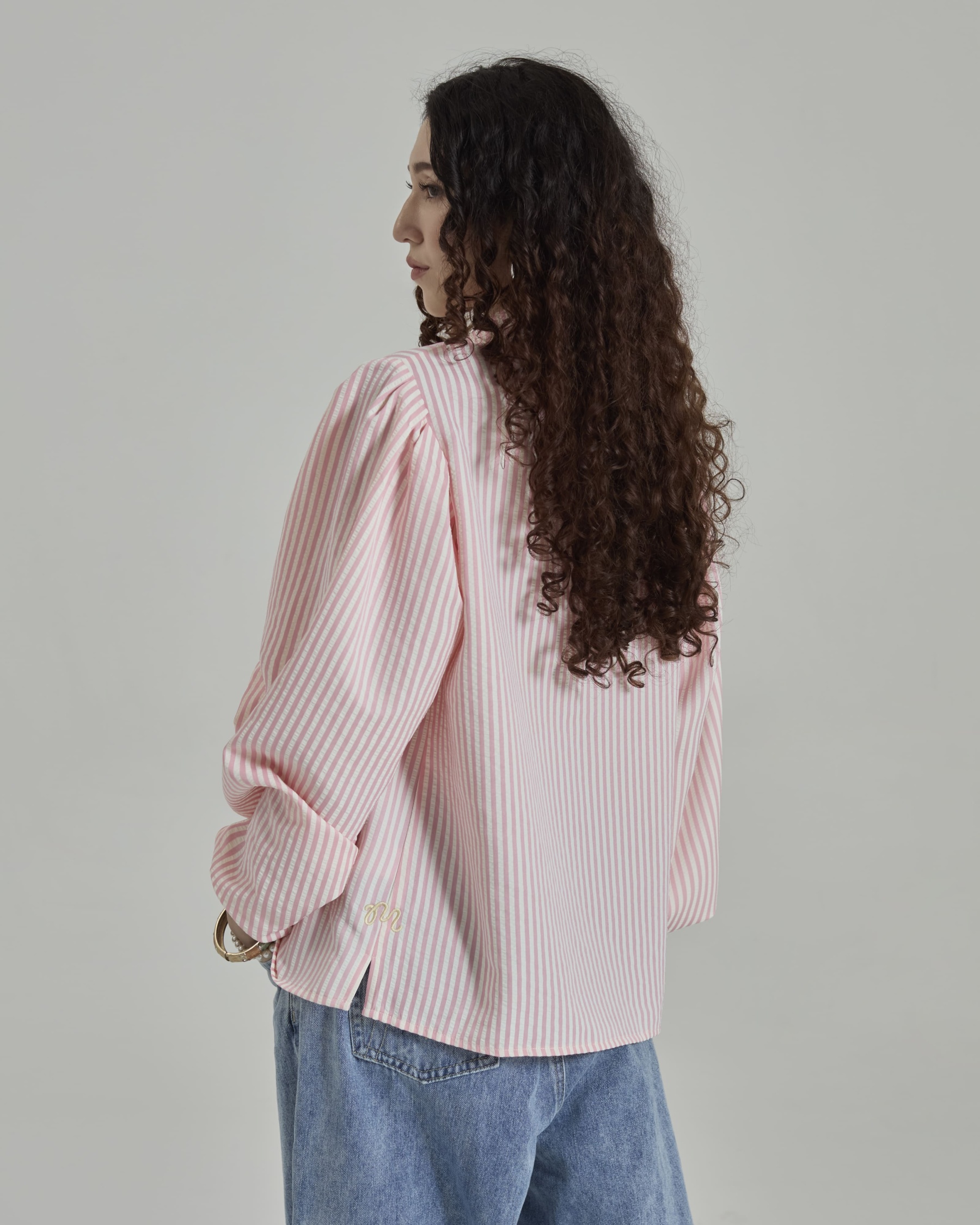 Emily Pink Striped Puff Sleeves Shirt