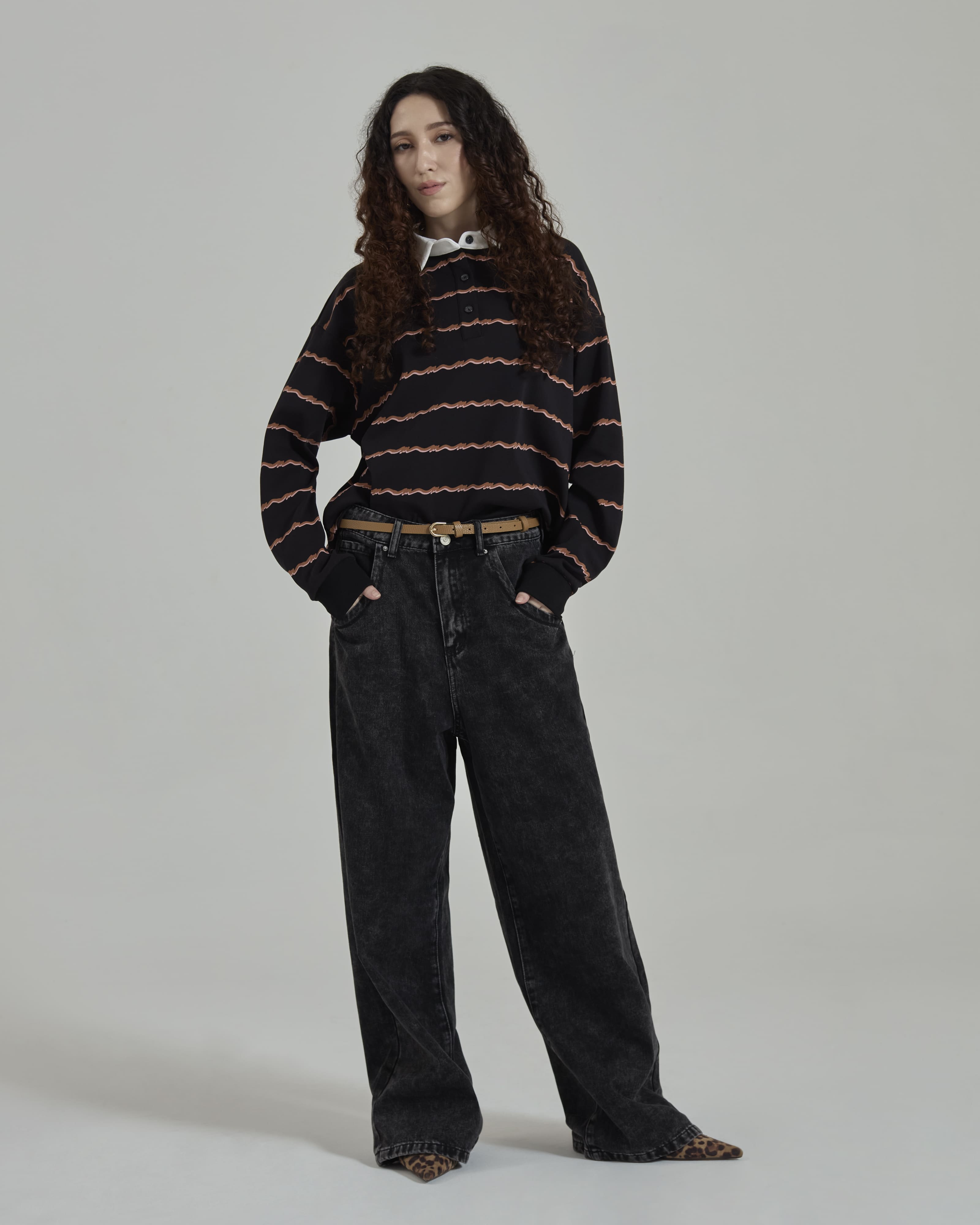Josie Black Collared Striped Top