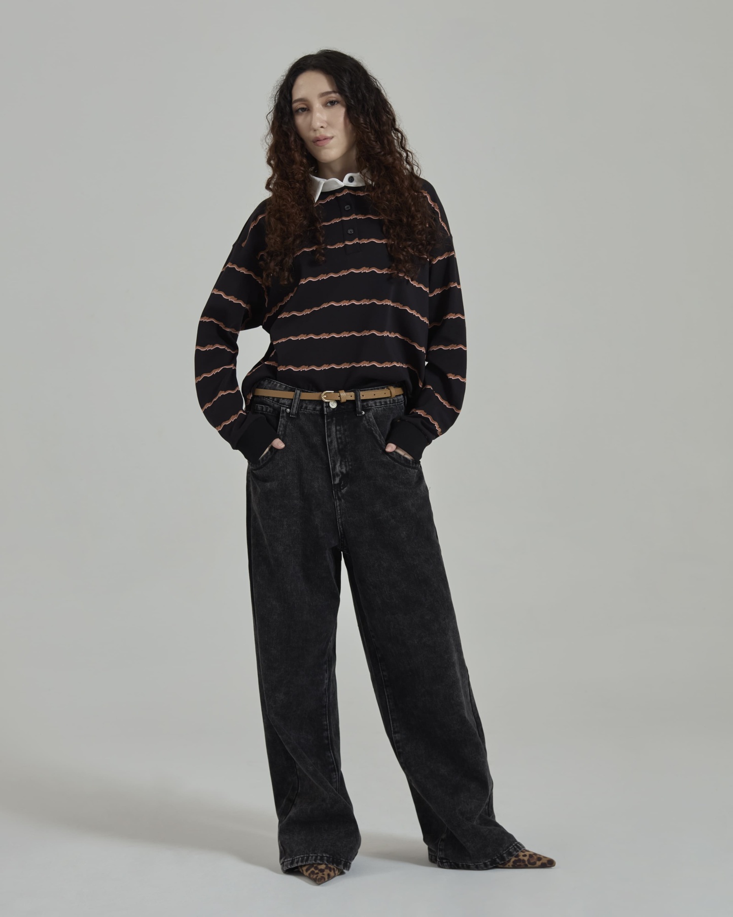 Josie Black Collared Striped Top