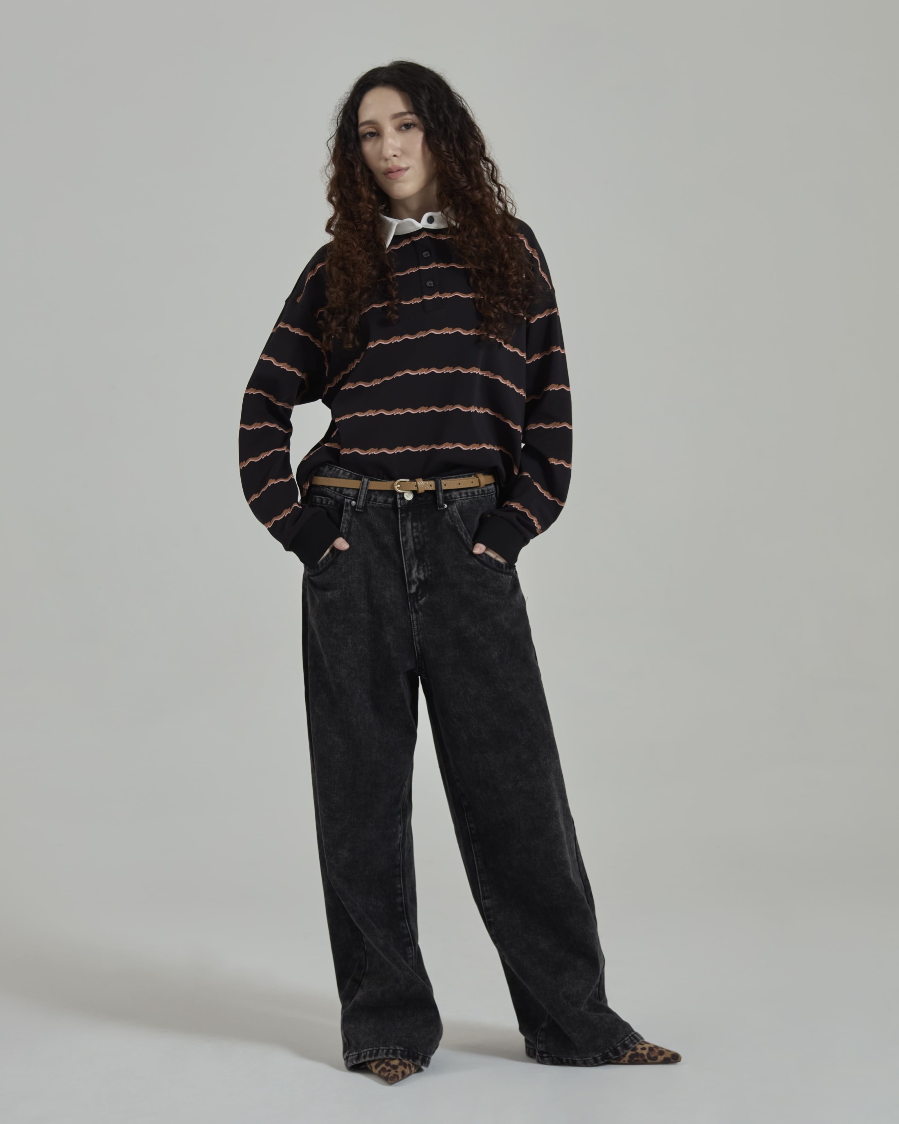 Josie Black Collared Striped Top