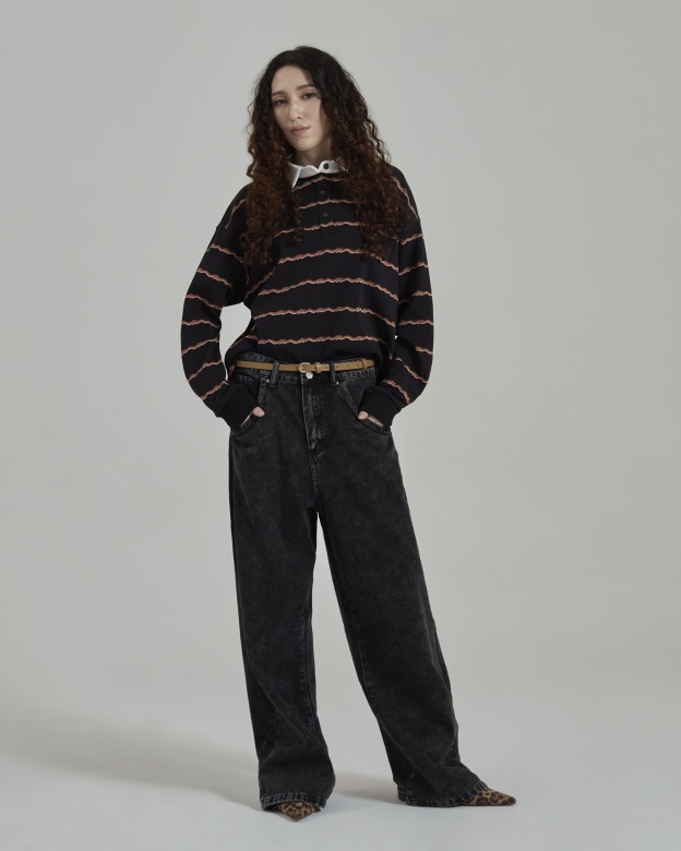 Josie Black Collared Striped Top