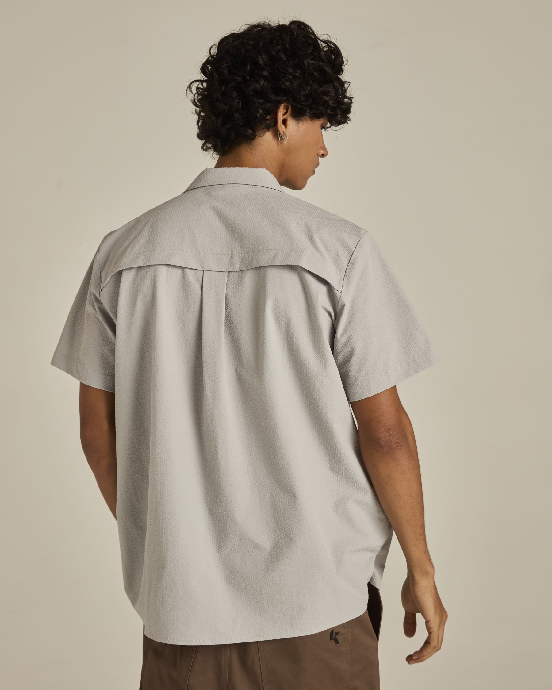 Grey Textured Short Sleeve Shirt