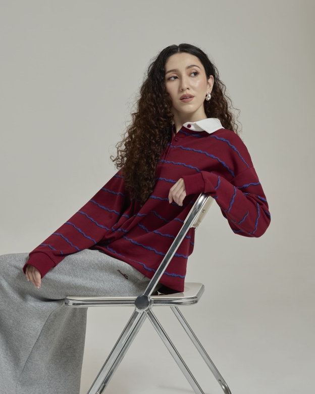 Josie Maroon Collared Striped Top