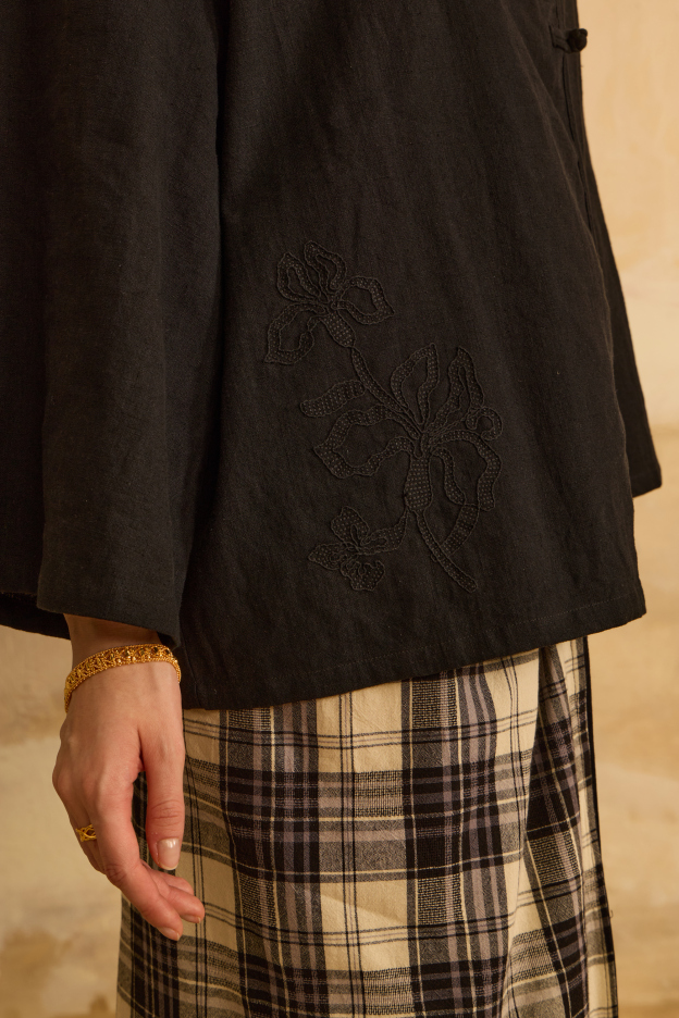 Nadra Black Embroidered Boxy Top