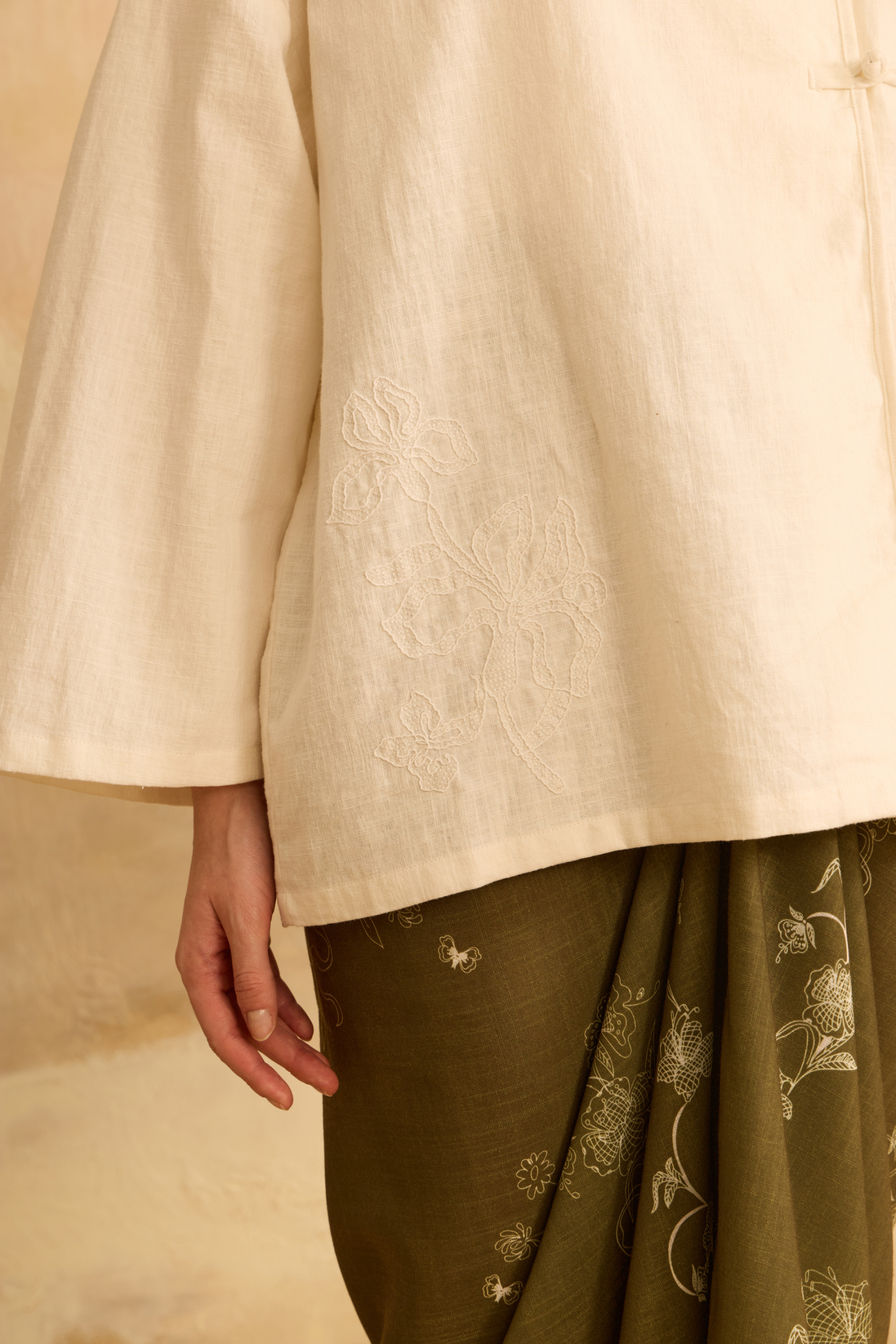 Nadra Off White Embroidered Boxy Top