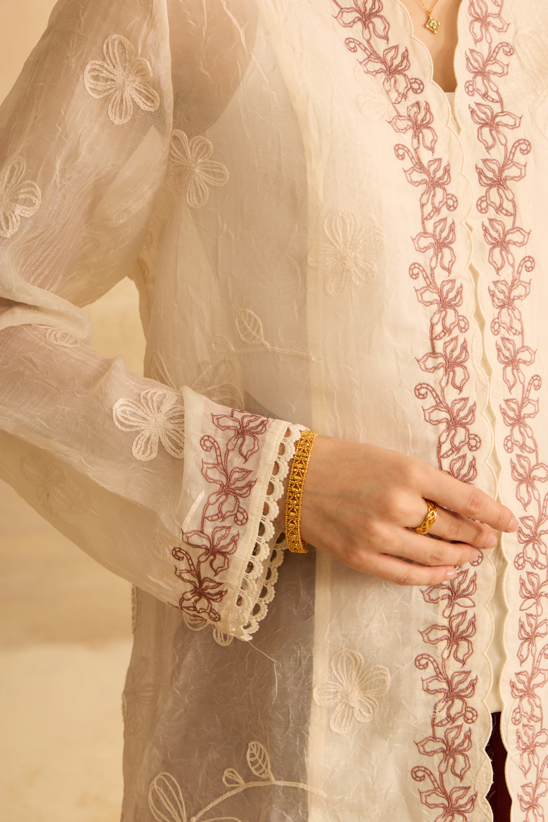 Kaylani Cream Embroidered Lace Kebaya Top