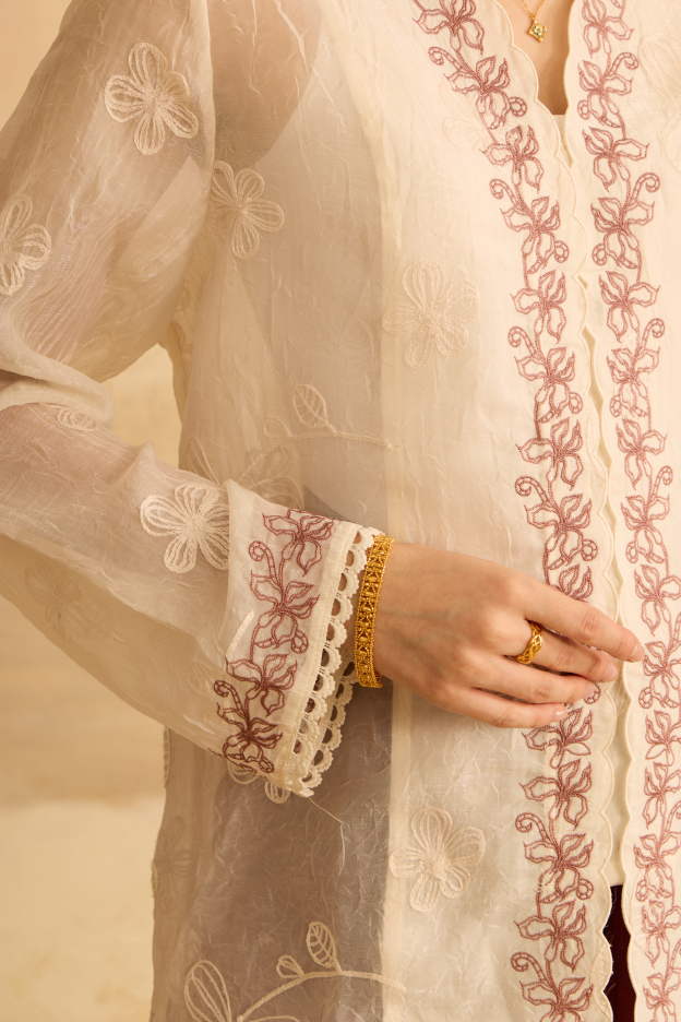 Kaylani Cream Embroidered Lace Kebaya Top