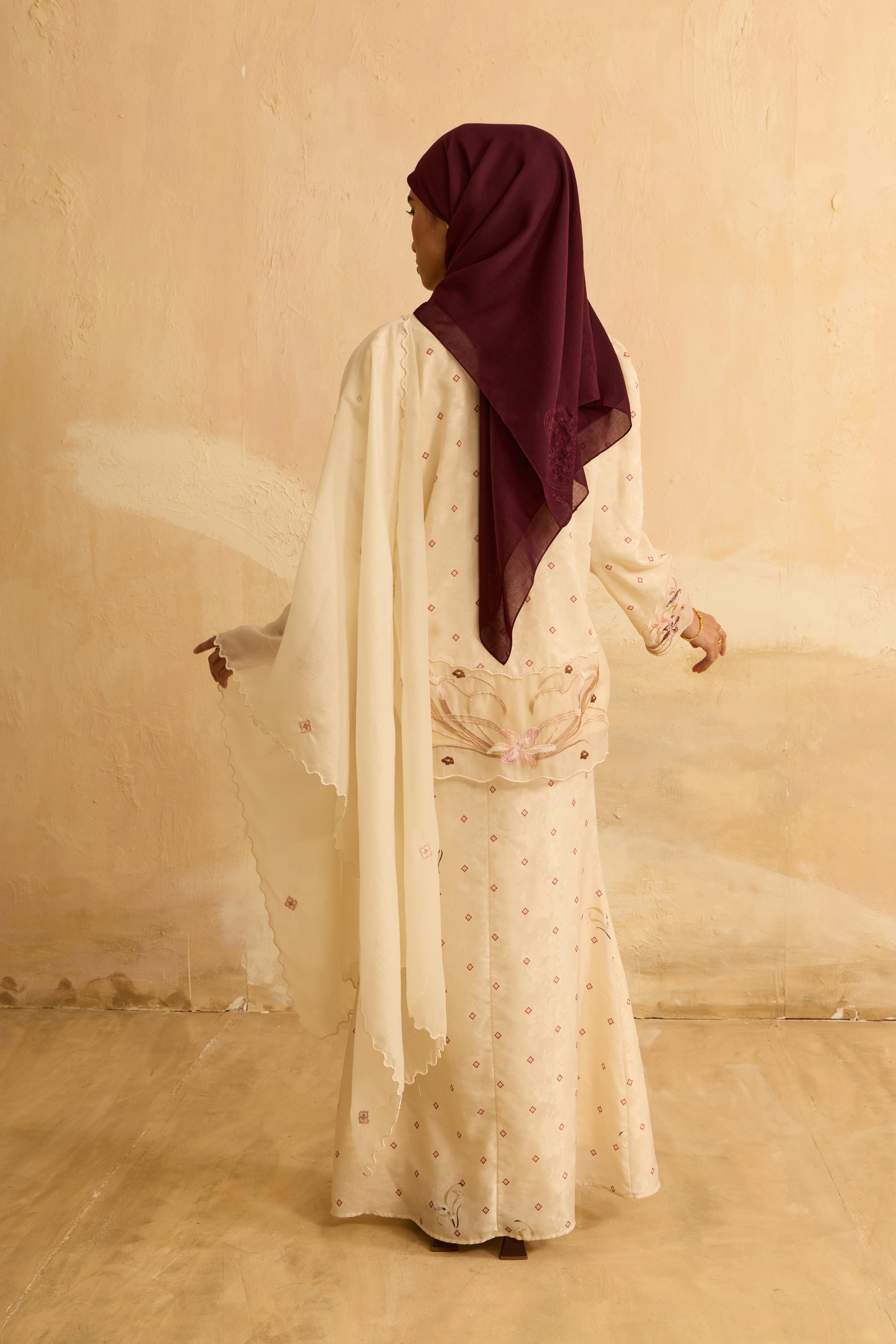 Laili Champagne Asymmetric Kurung Set