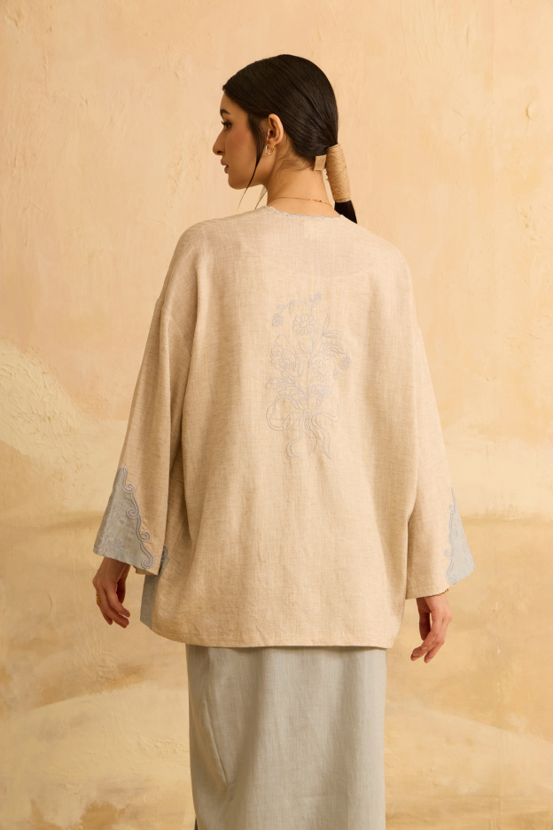 Naima Blue Embroidered Kedah Modern Kurung