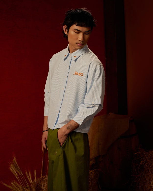 Boxy Detachable-Sleeves Striped Shirt