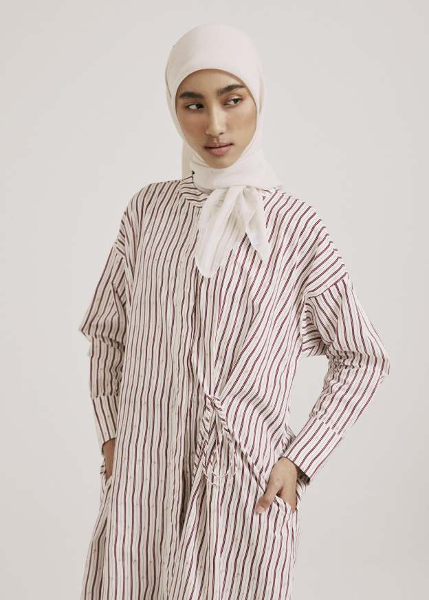 Ayva White-Maroon Printed Long Dress